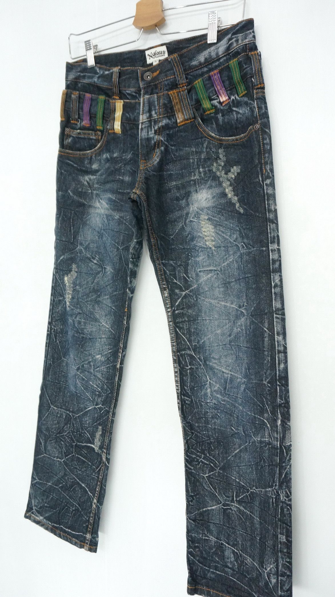 Japanese Brand NYLAUS DARK INDIGO Acid Wash Double Waist Jeans Size US 29 - 5 Thumbnail