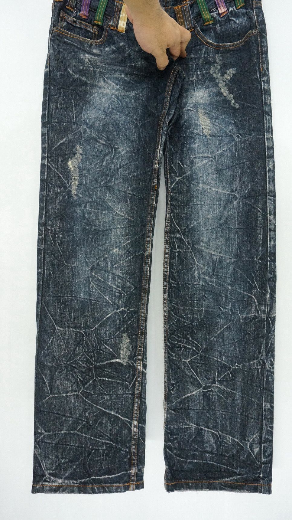 Japanese Brand NYLAUS DARK INDIGO Acid Wash Double Waist Jeans Size US 29 - 7 Thumbnail