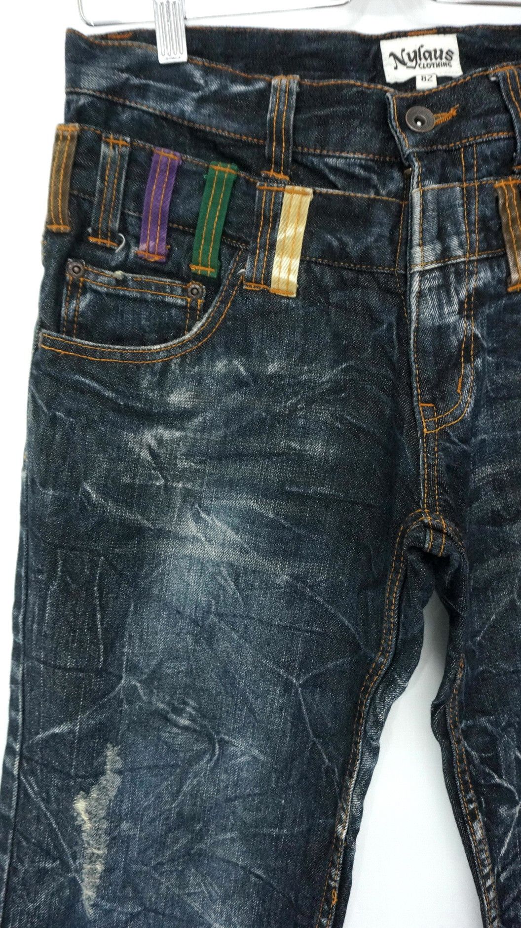 Japanese Brand NYLAUS DARK INDIGO Acid Wash Double Waist Jeans Size US 29 - 4 Thumbnail