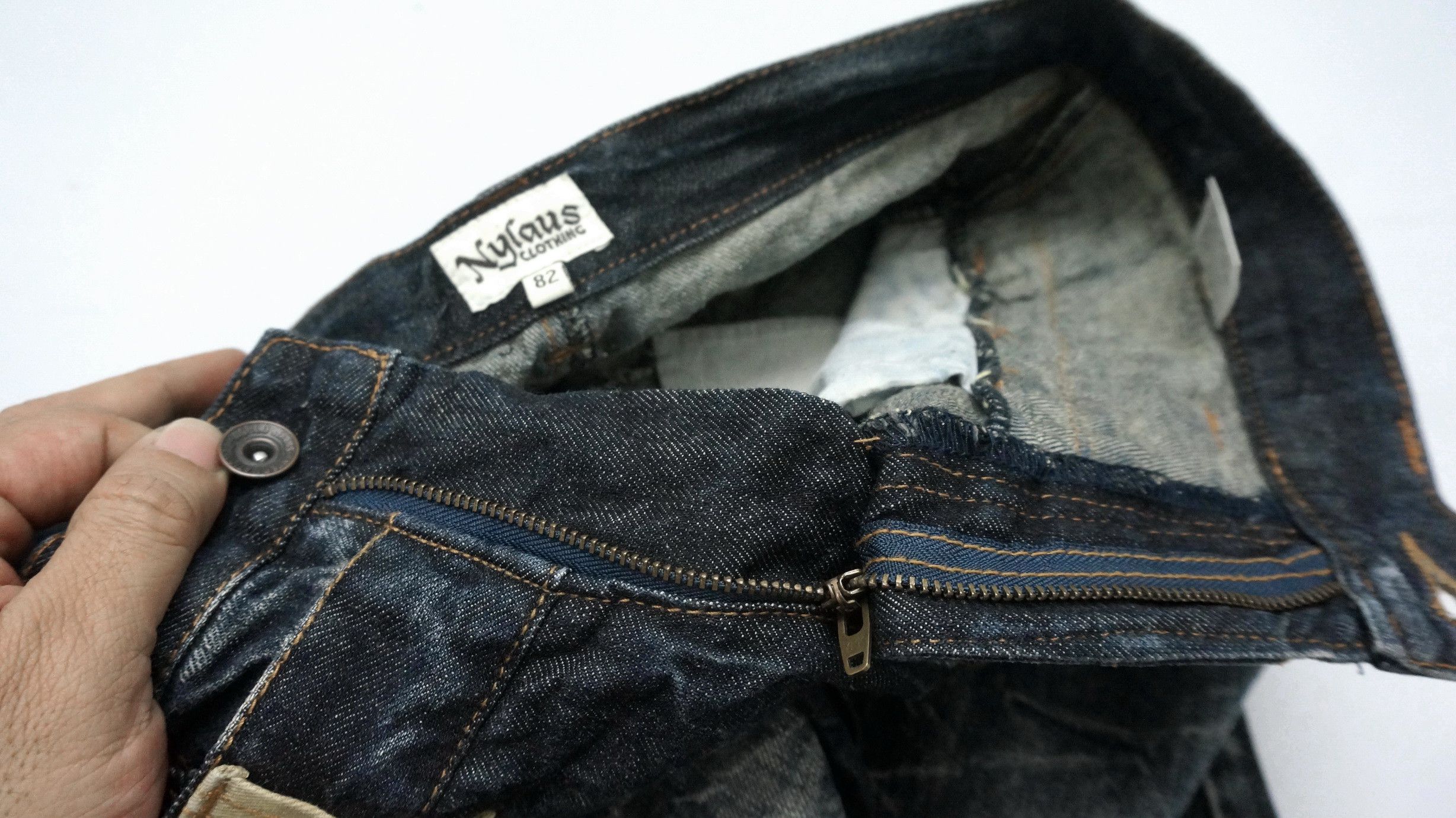 Japanese Brand NYLAUS DARK INDIGO Acid Wash Double Waist Jeans Size US 29 - 15 Thumbnail