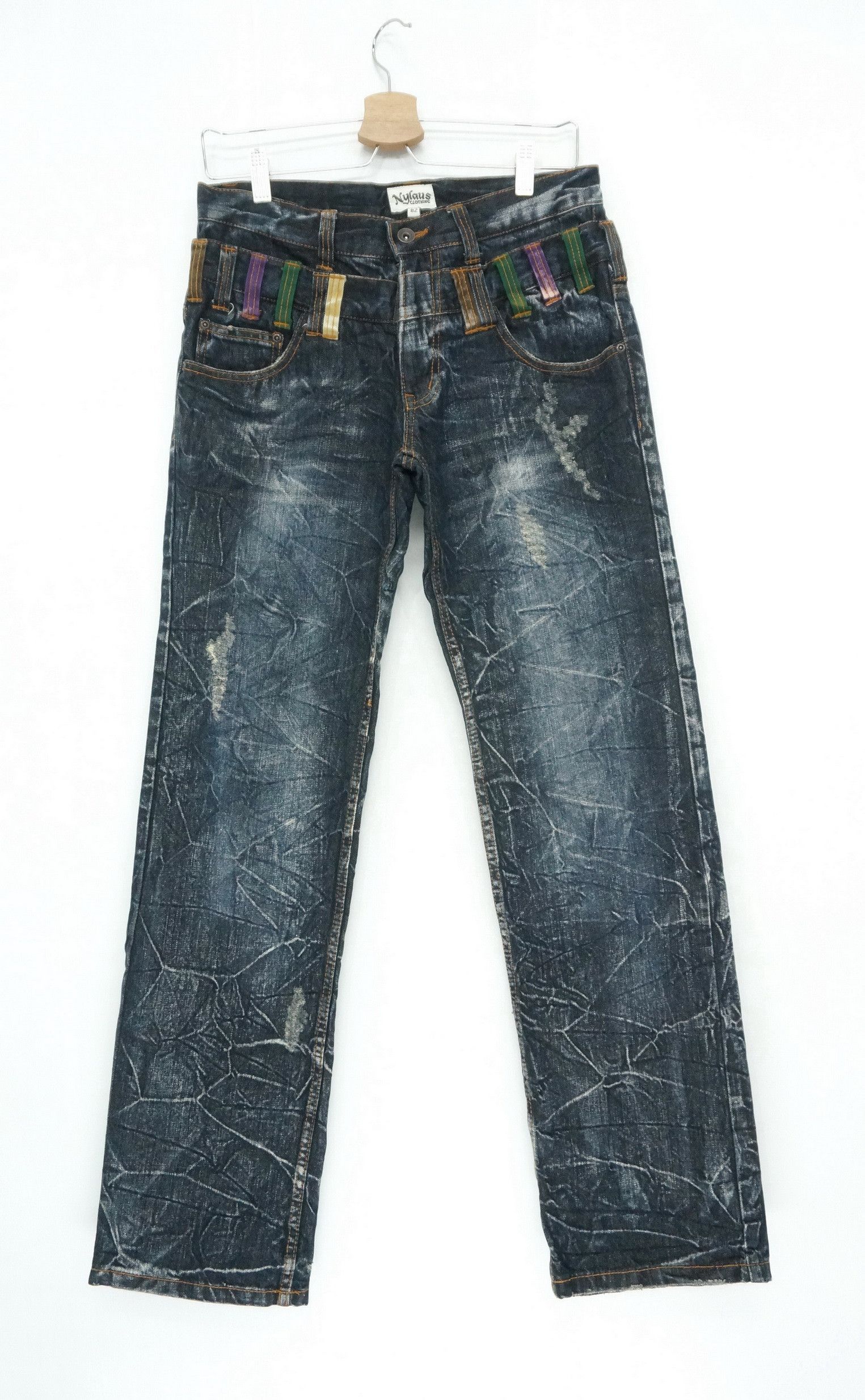 Japanese Brand NYLAUS DARK INDIGO Acid Wash Double Waist Jeans Size US 29 - 2 Thumbnail