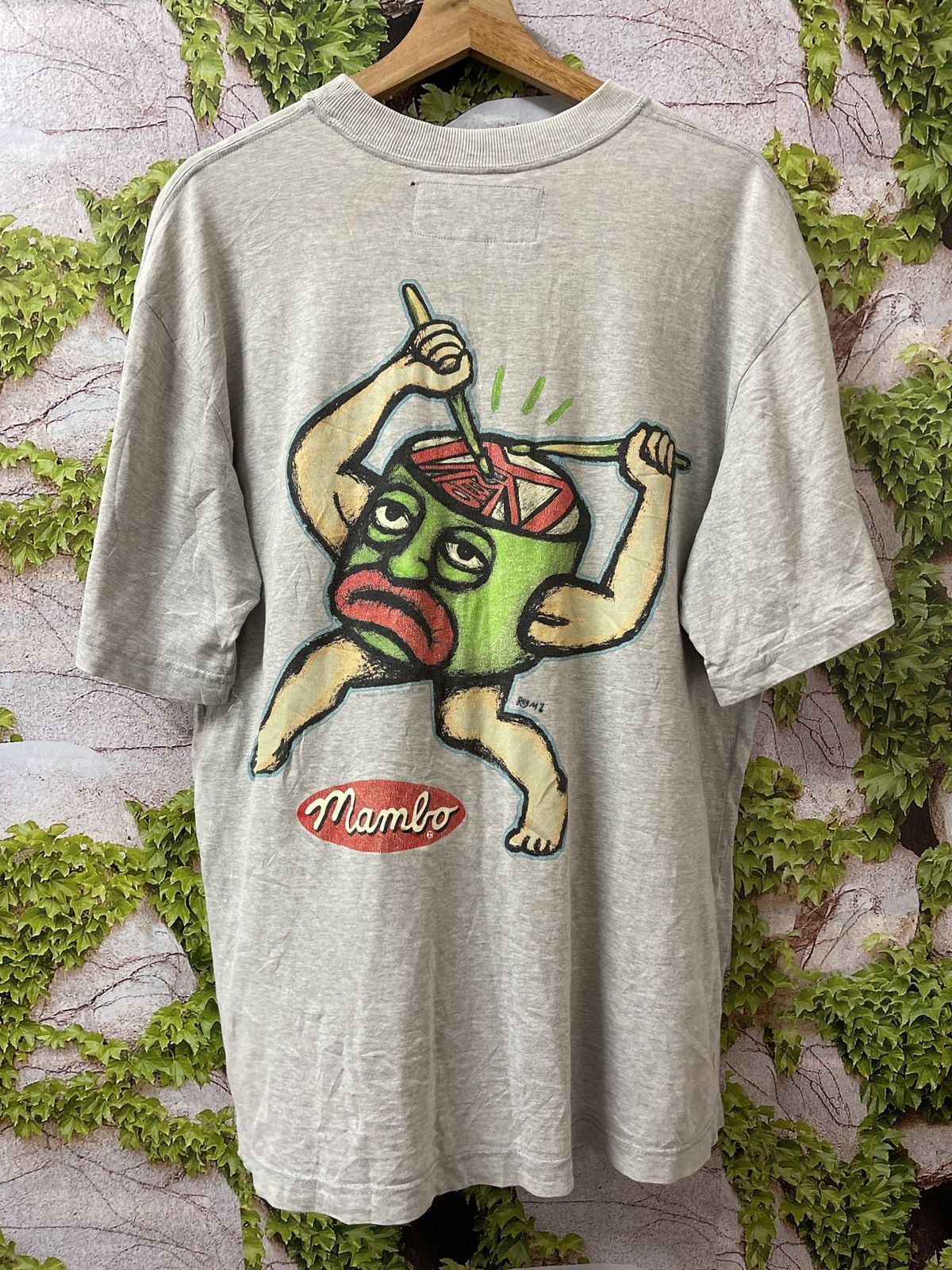 image of Vintage 1995 Mambo Graphics Tee Very Rare in Grey, Men's (Size Medium)