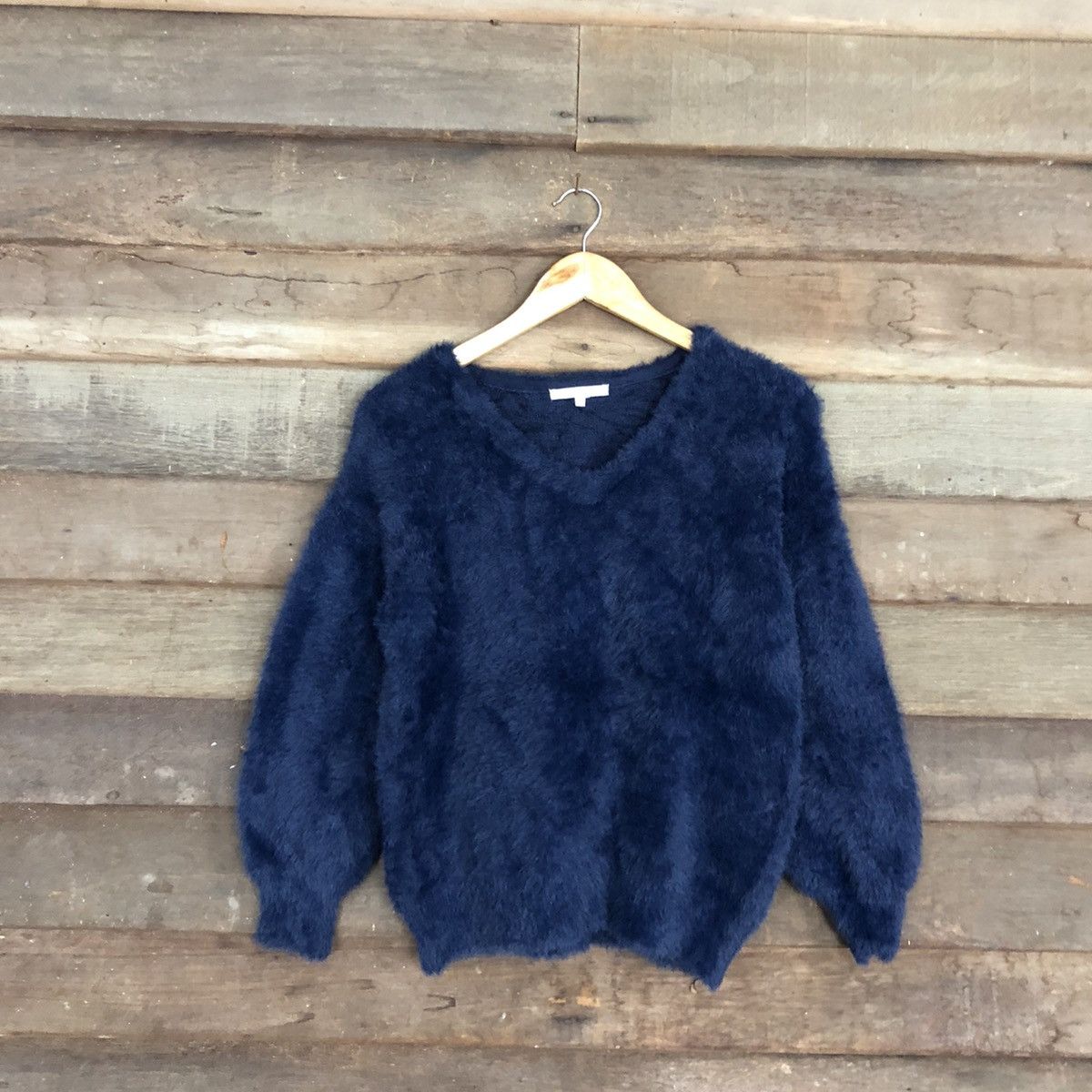 Homespun Knitwear DLL Japan Dark Blue Mohair Shag Shaggy Knitwear #c1109 Size S / US 4 / IT 40 - 3 Thumbnail