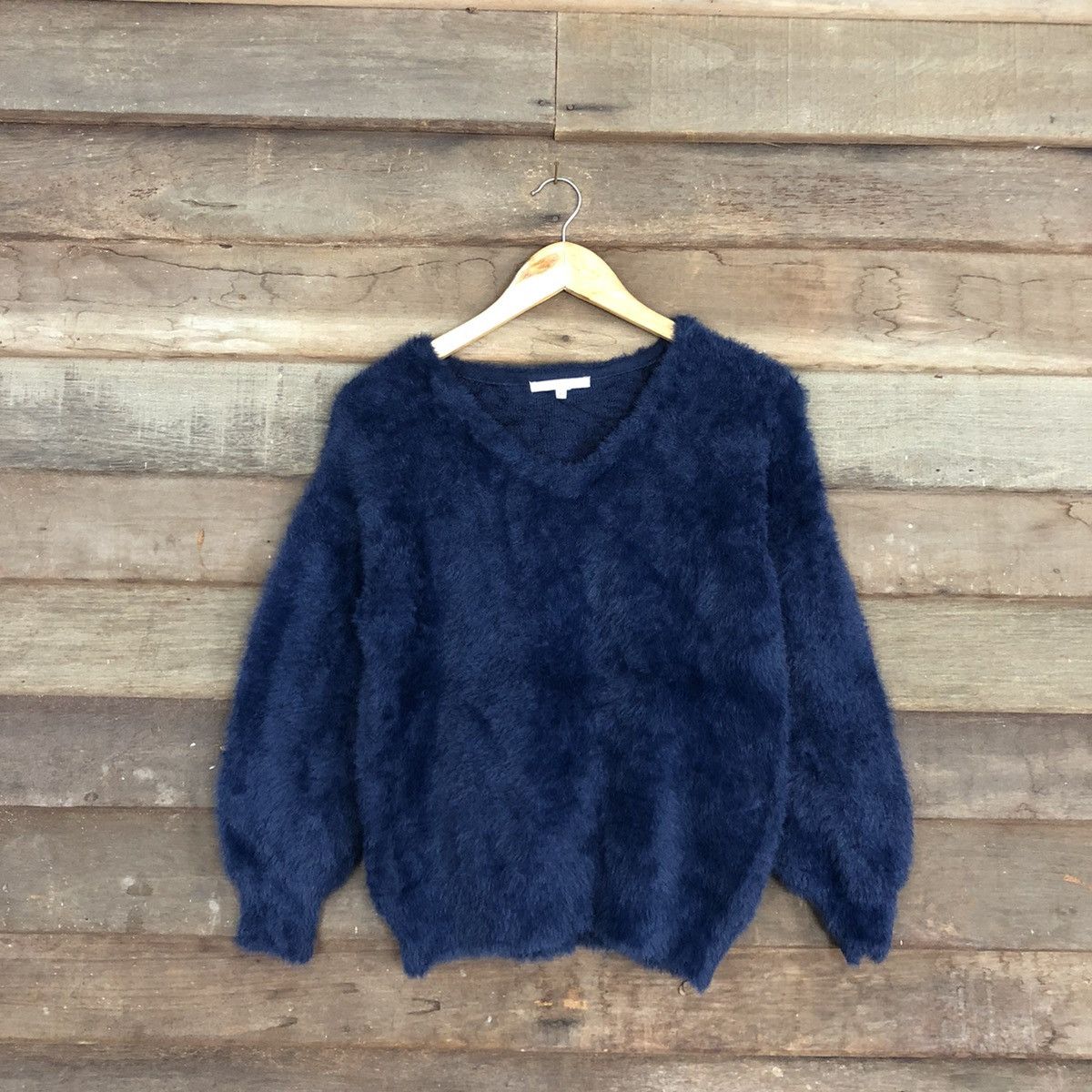 Homespun Knitwear DLL Japan Dark Blue Mohair Shag Shaggy Knitwear #c1109 Size S / US 4 / IT 40 - 1 Thumbnail