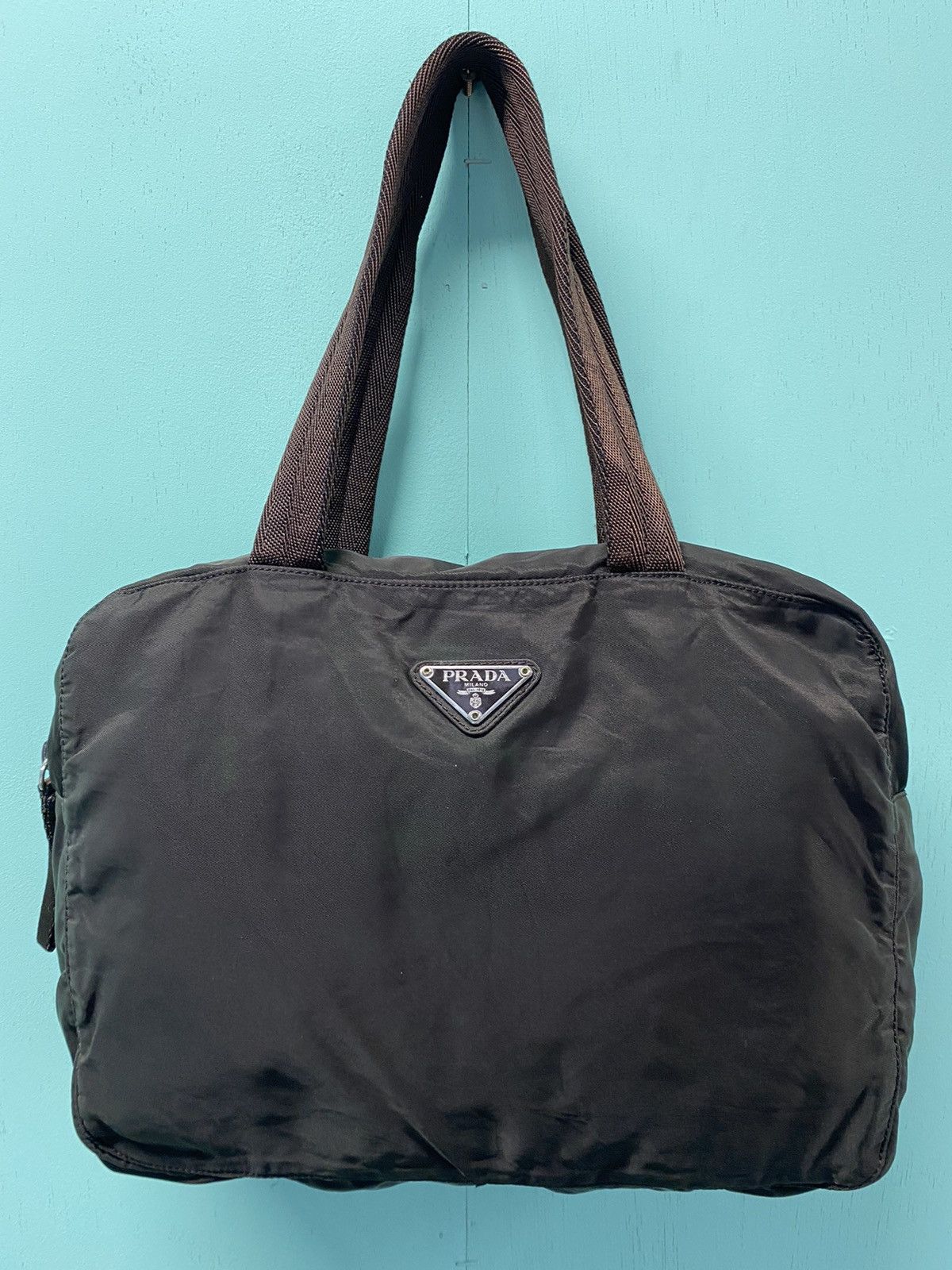 image of Authentic Vintage Prada Tessuto Nyalon Handle Shoulder Bag in Green, Men's