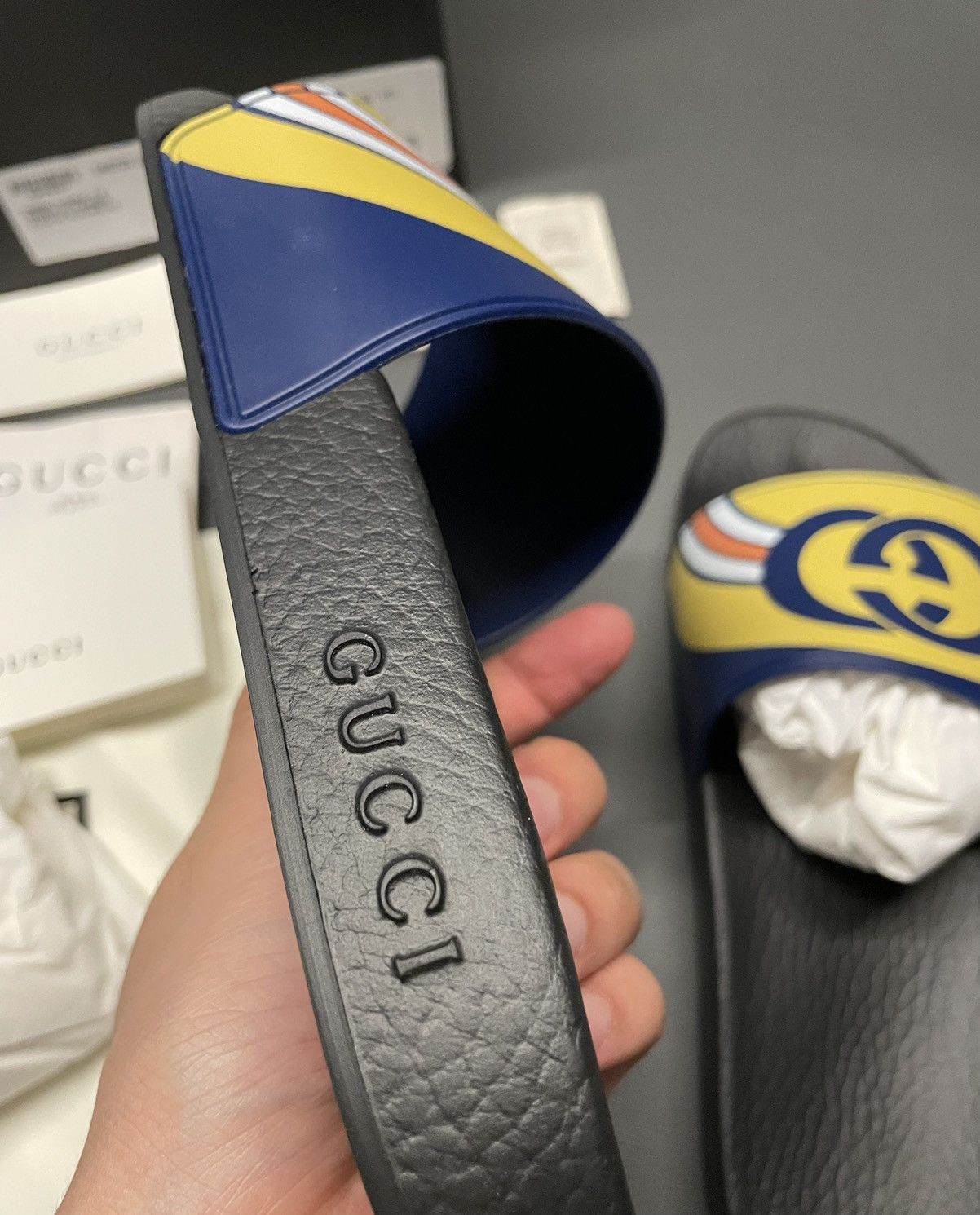 Gucci Iconic Runway Rare Gucci Logo Slides Sandal Slip on Shoes Size US 10.5 / EU 43-44 - 12 Thumbnail