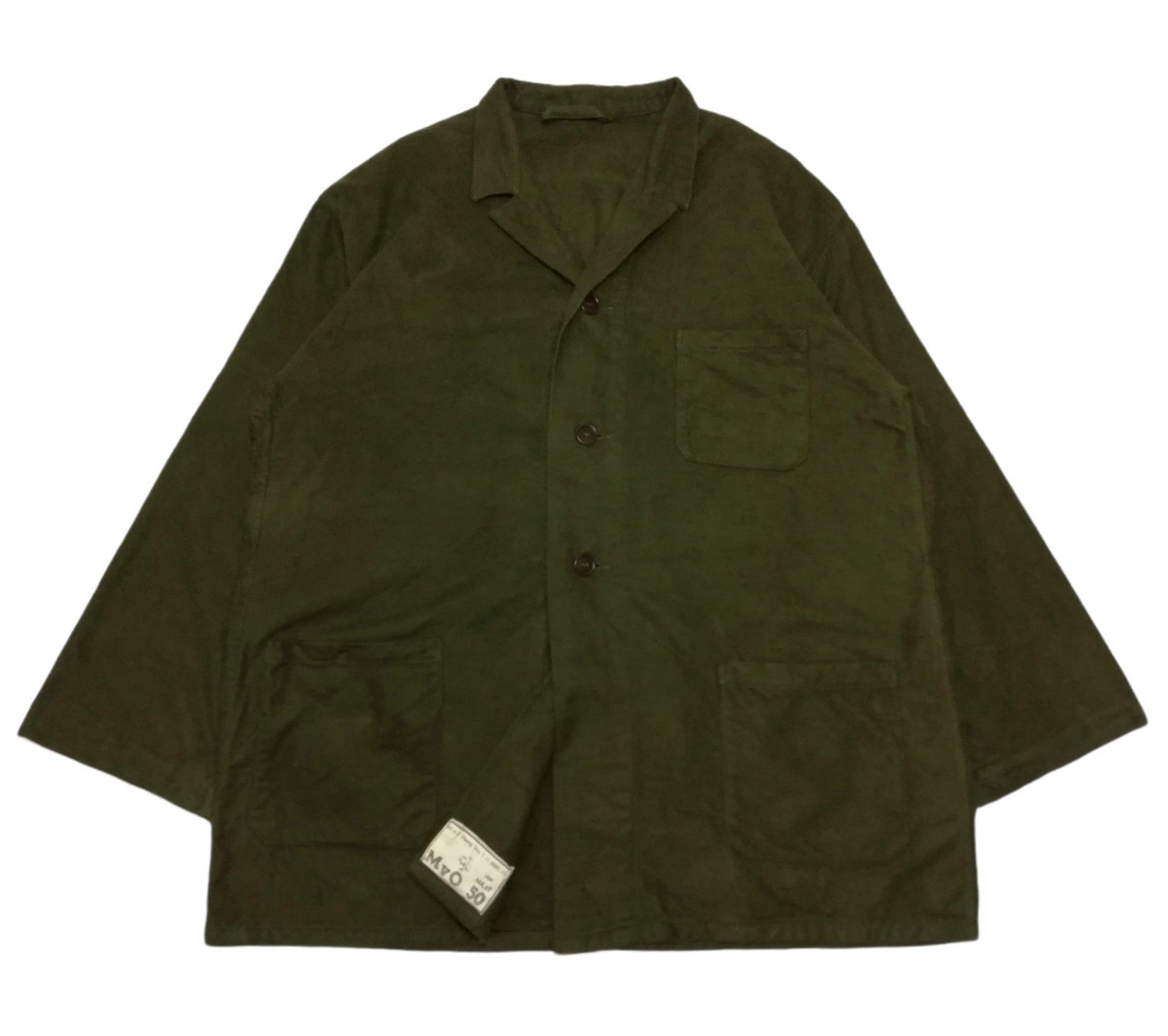 image of Military x Russia Vintage 50's Army Russia Wool Shirt Button Up Long Sleeve in Dark Green (Size Med