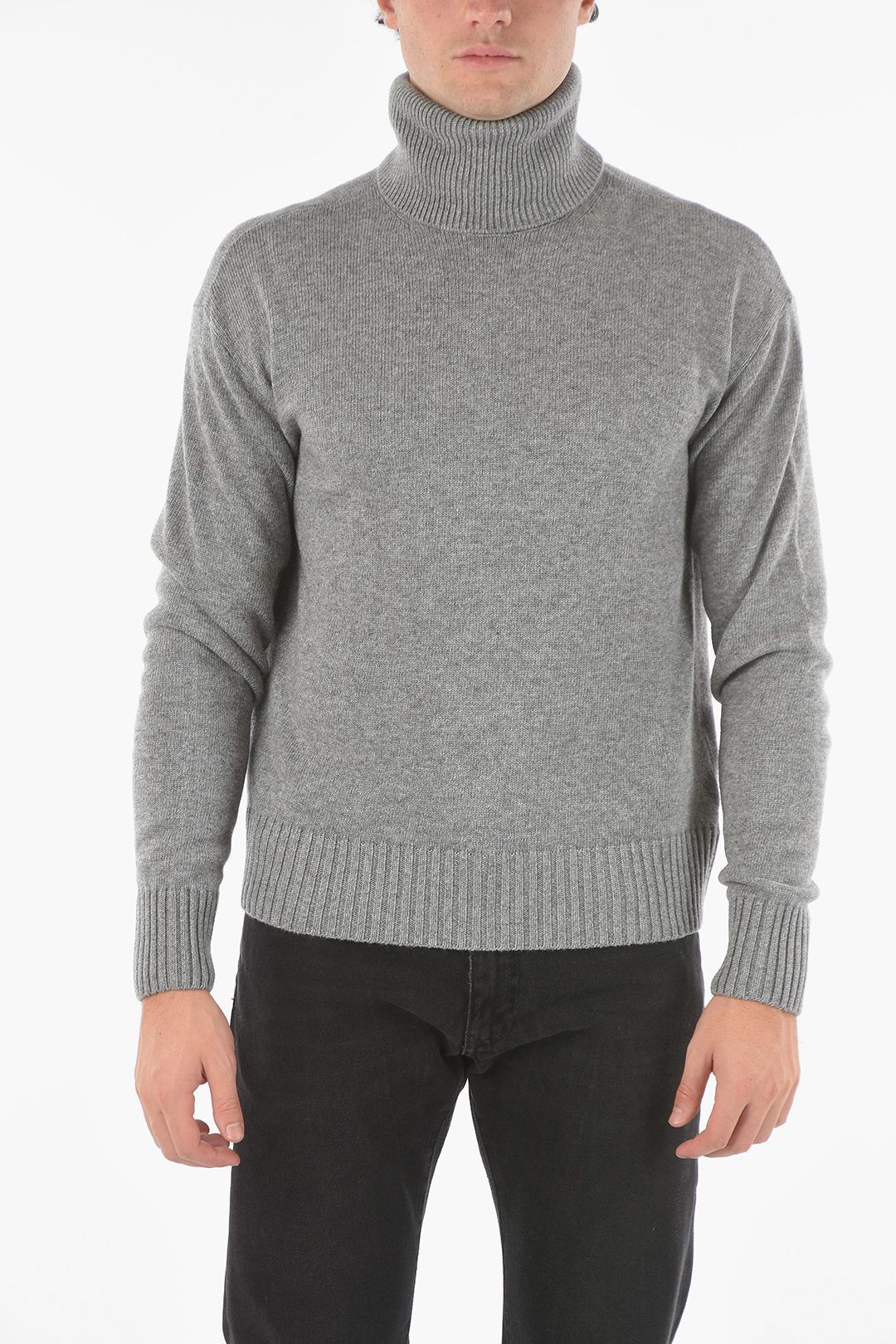 image of Off White Off-White Cashmere Wool Blend Turtleneck Sweater in Grey, Men's (Size Medium)