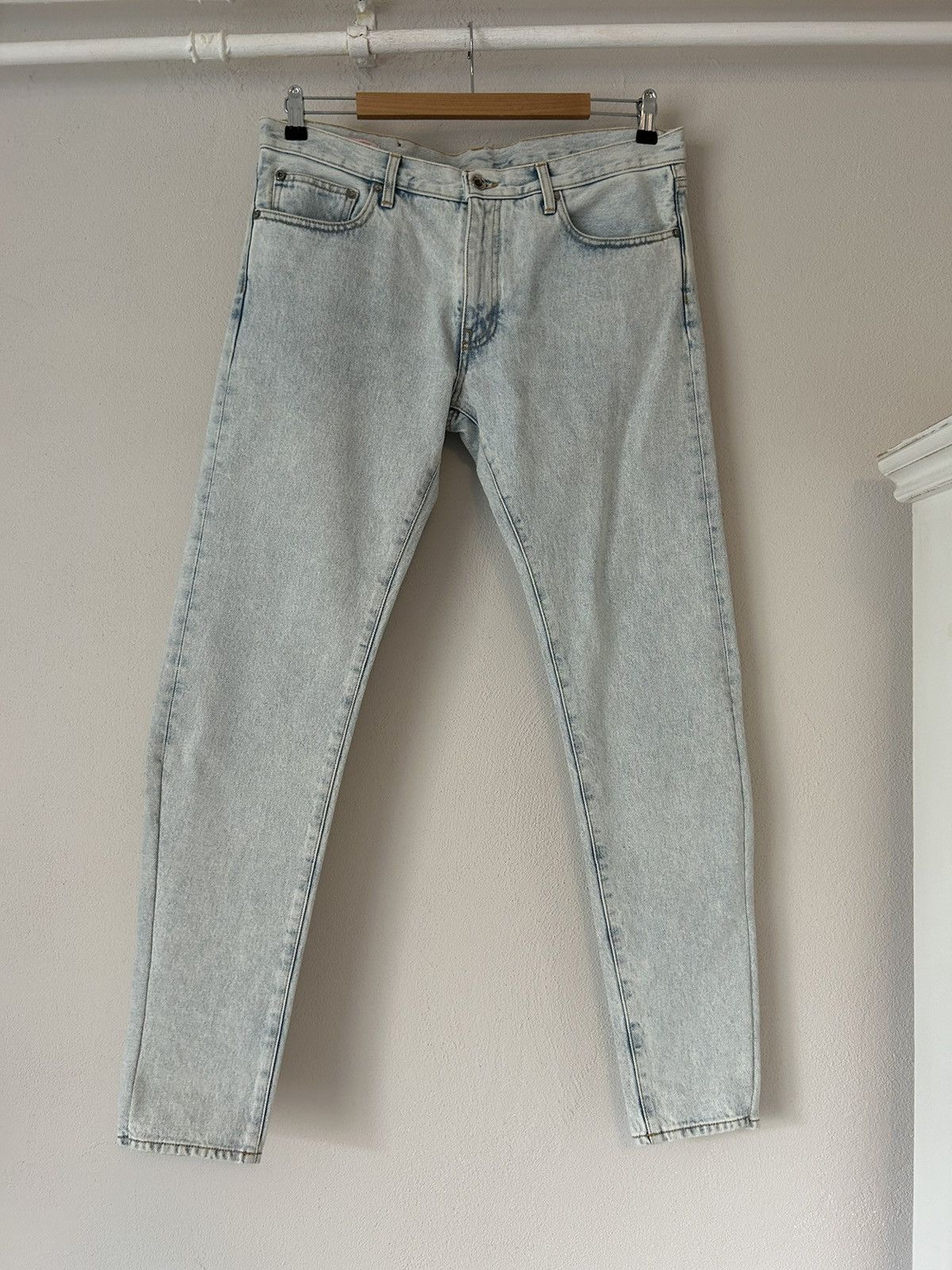 image of Off White Light Washed Blue Jeans in Washed Light Blue, Men's (Size 33)