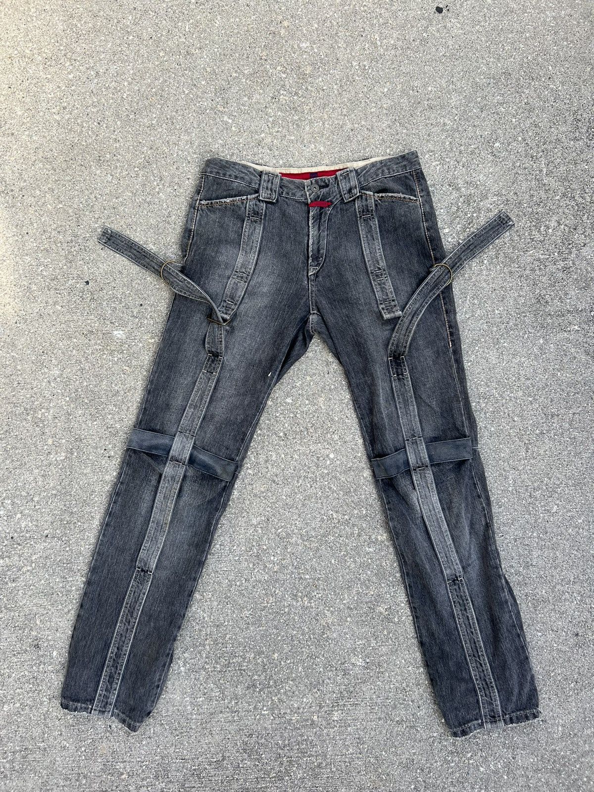 Pre-owned Marithe Francois Girbaud X Vintage Mfg Bondage Parachute Denim Jeans In Faded Black