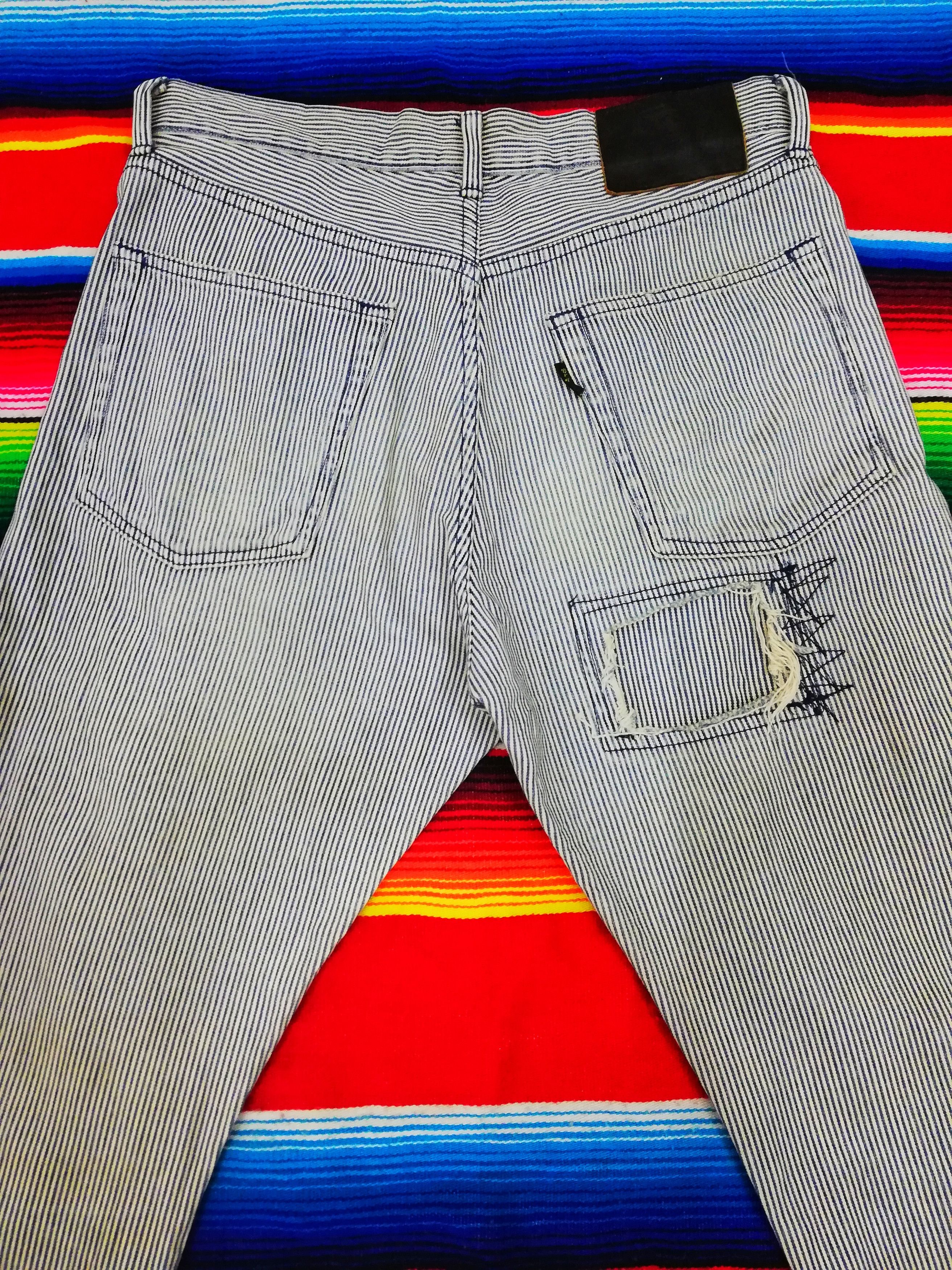 Beams Plus × Japanese Brand 🔥Japanese🇯🇵 Beams Hickory Stripe Distressed Denim Pants Size US 32 / EU 48 - 16 Thumbnail