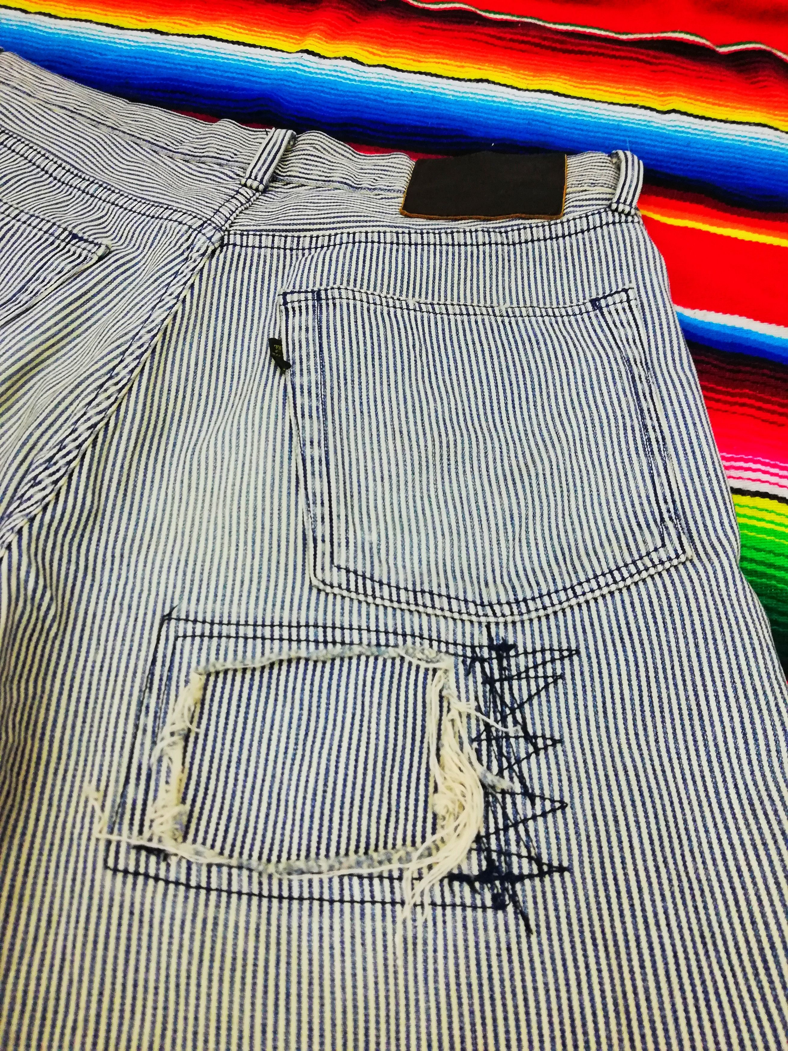 Beams Plus × Japanese Brand 🔥Japanese🇯🇵 Beams Hickory Stripe Distressed Denim Pants Size US 32 / EU 48 - 17 Thumbnail