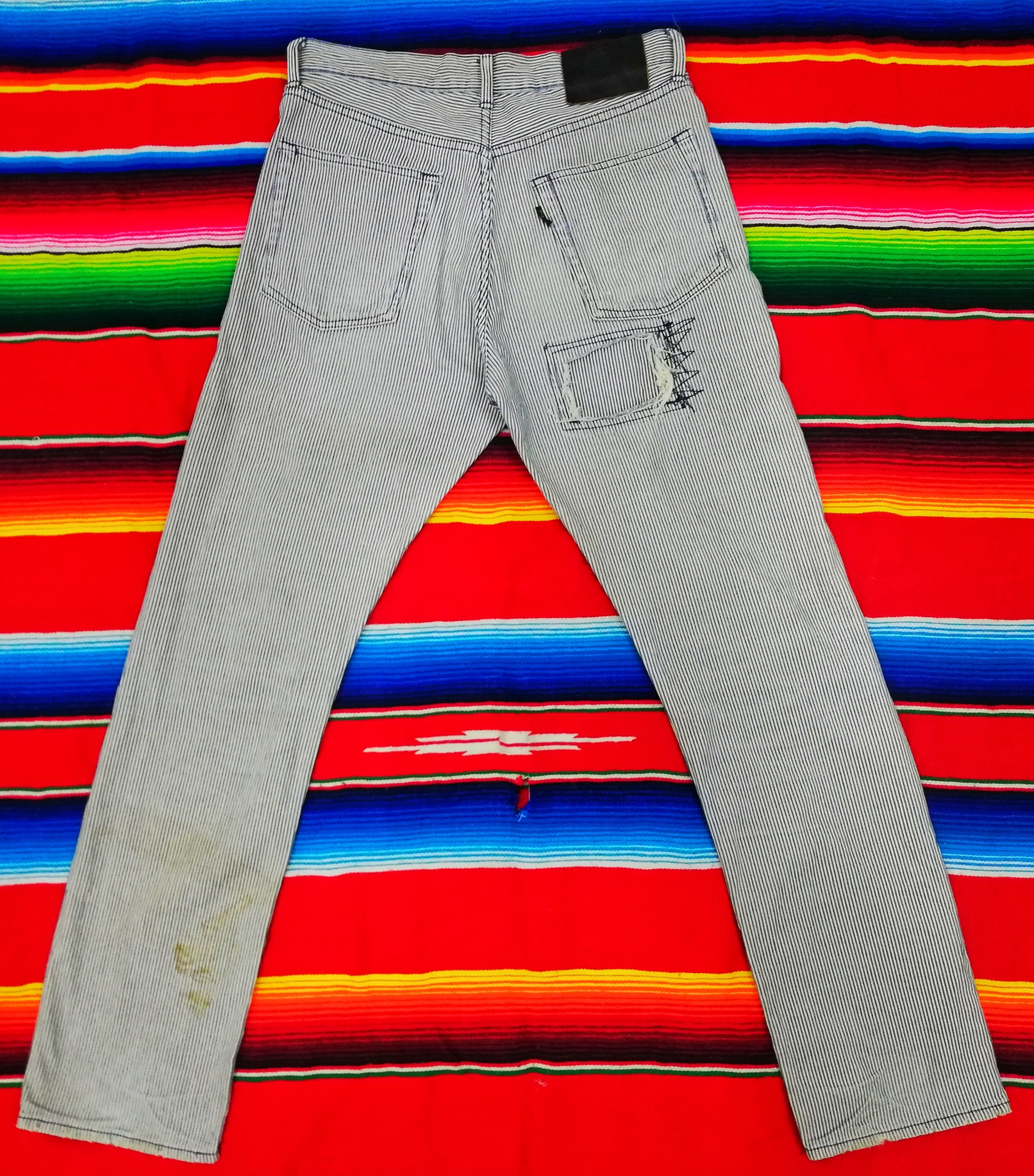 Beams Plus × Japanese Brand 🔥Japanese🇯🇵 Beams Hickory Stripe Distressed Denim Pants Size US 32 / EU 48 - 11 Thumbnail