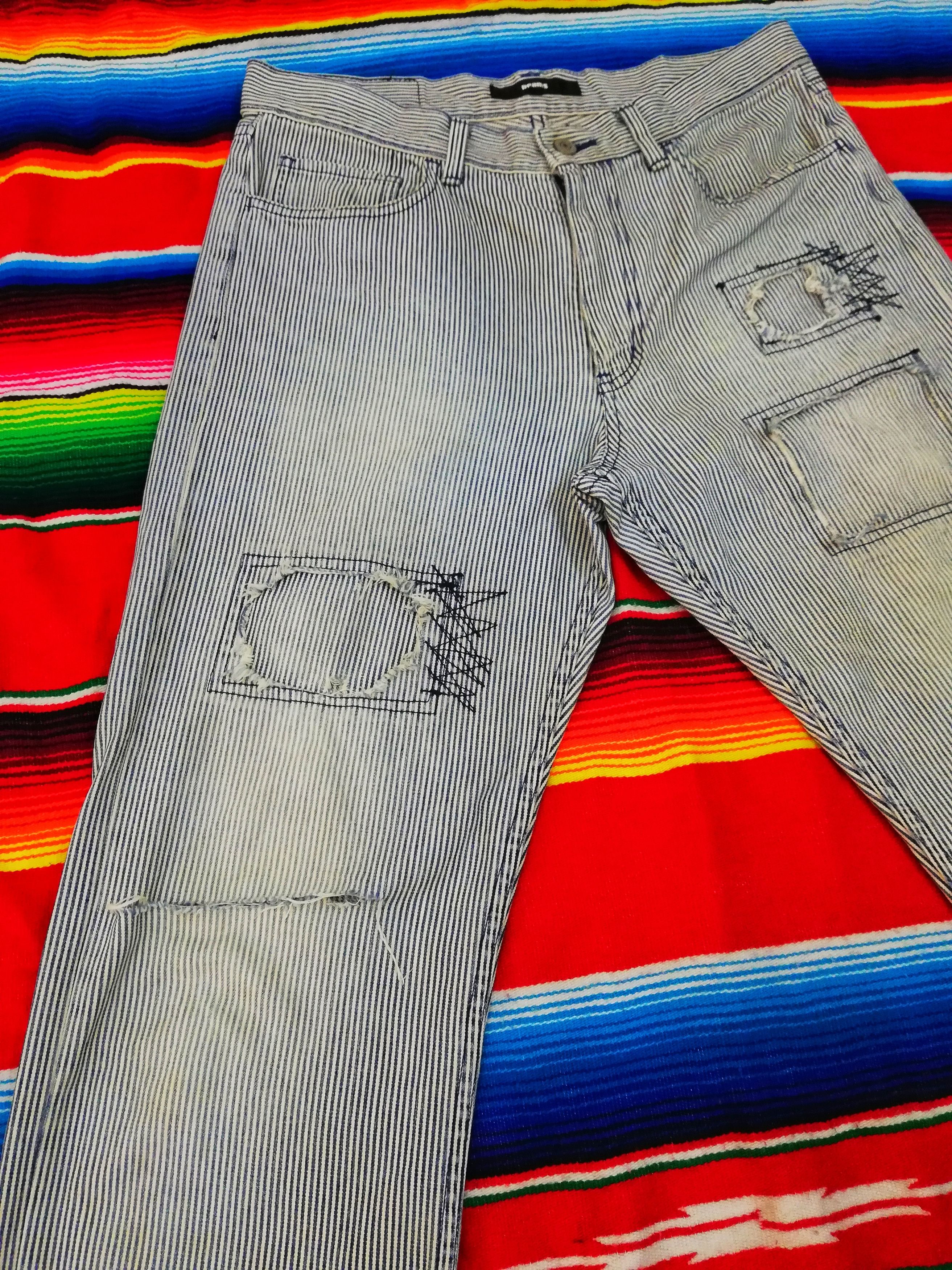 Beams Plus × Japanese Brand 🔥Japanese🇯🇵 Beams Hickory Stripe Distressed Denim Pants Size US 32 / EU 48 - 4 Thumbnail