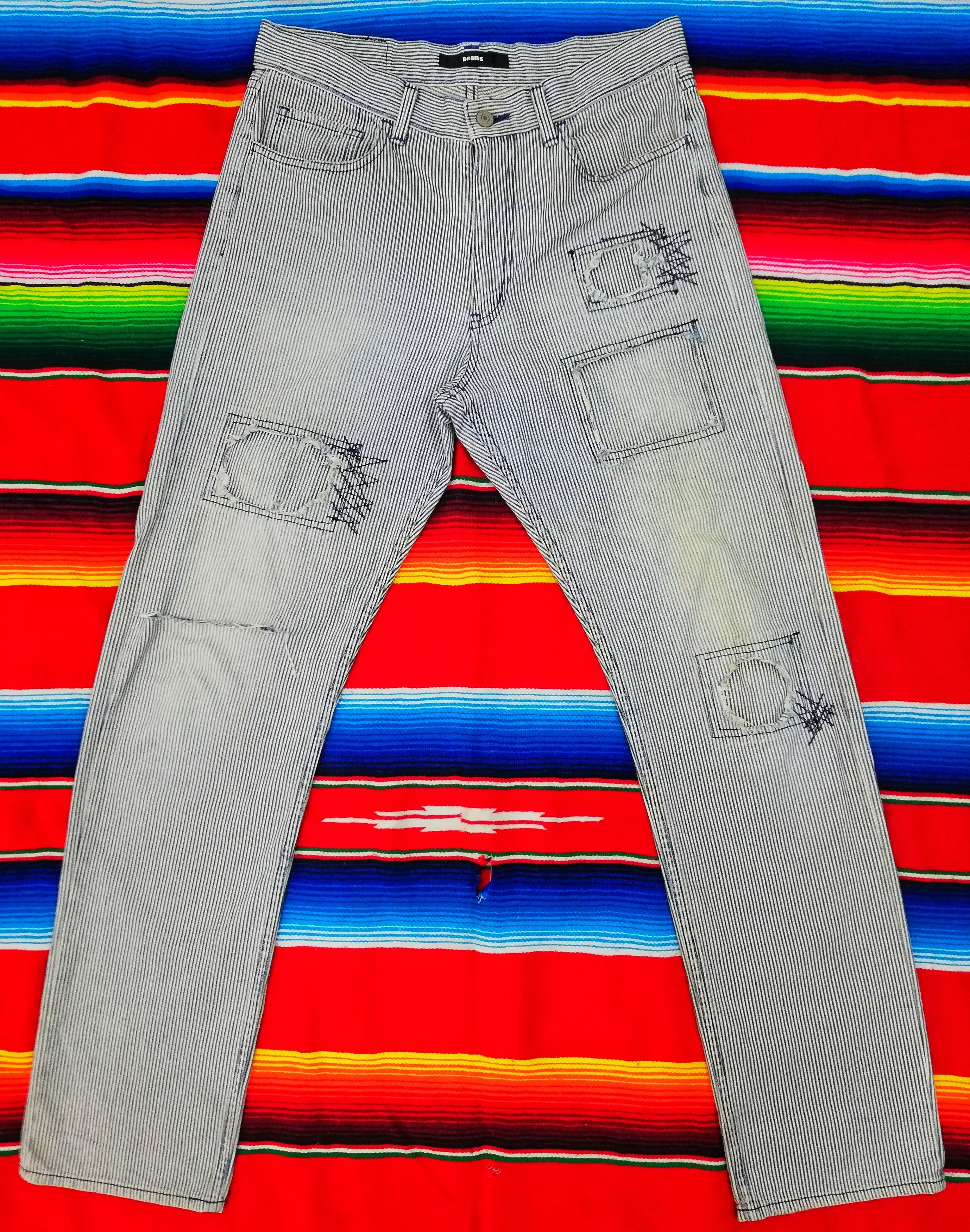 Beams Plus × Japanese Brand 🔥Japanese🇯🇵 Beams Hickory Stripe Distressed Denim Pants Size US 32 / EU 48 - 1 Thumbnail