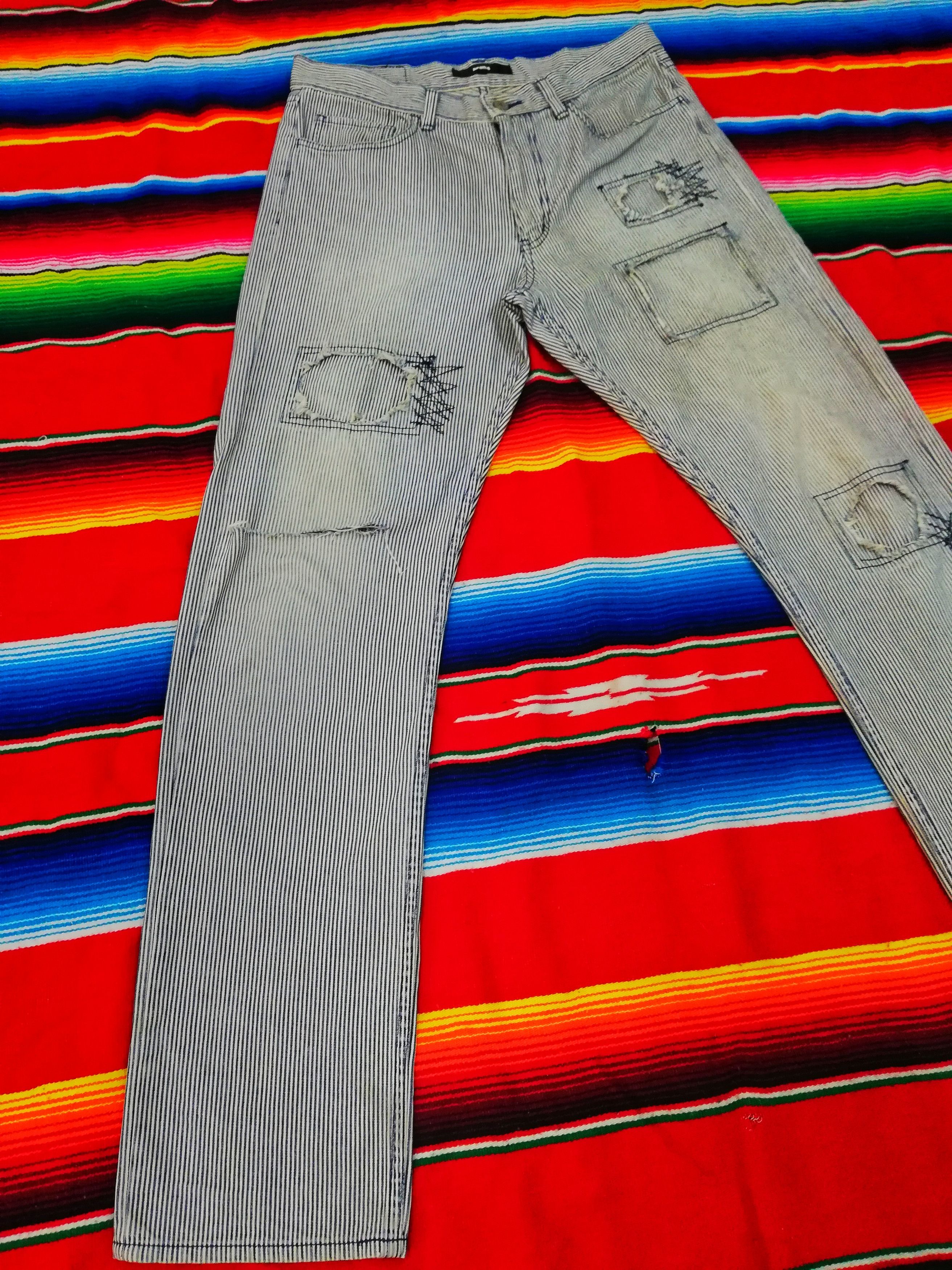 Beams Plus × Japanese Brand 🔥Japanese🇯🇵 Beams Hickory Stripe Distressed Denim Pants Size US 32 / EU 48 - 2 Thumbnail