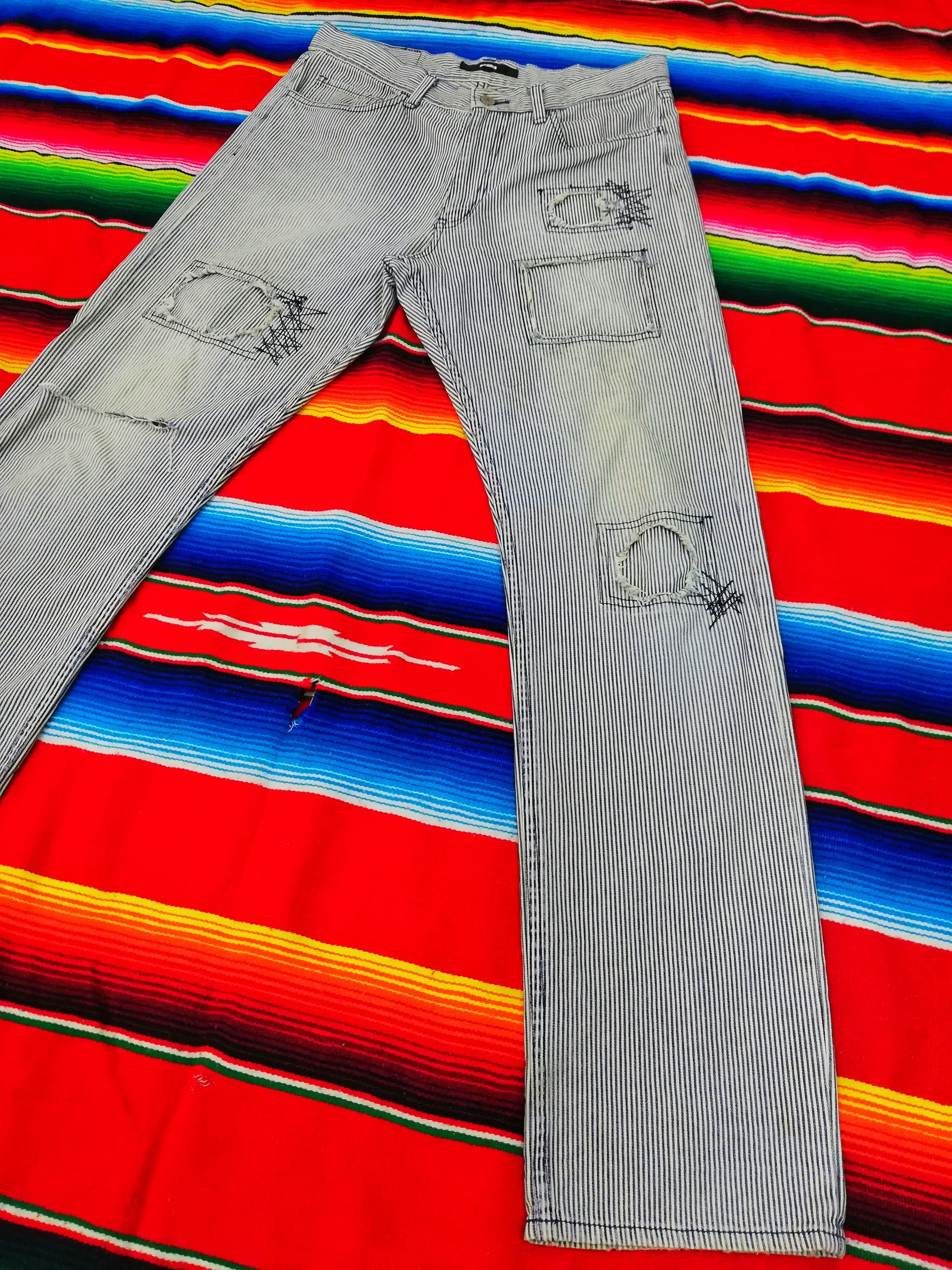 Beams Plus × Japanese Brand 🔥Japanese🇯🇵 Beams Hickory Stripe Distressed Denim Pants Size US 32 / EU 48 - 3 Thumbnail