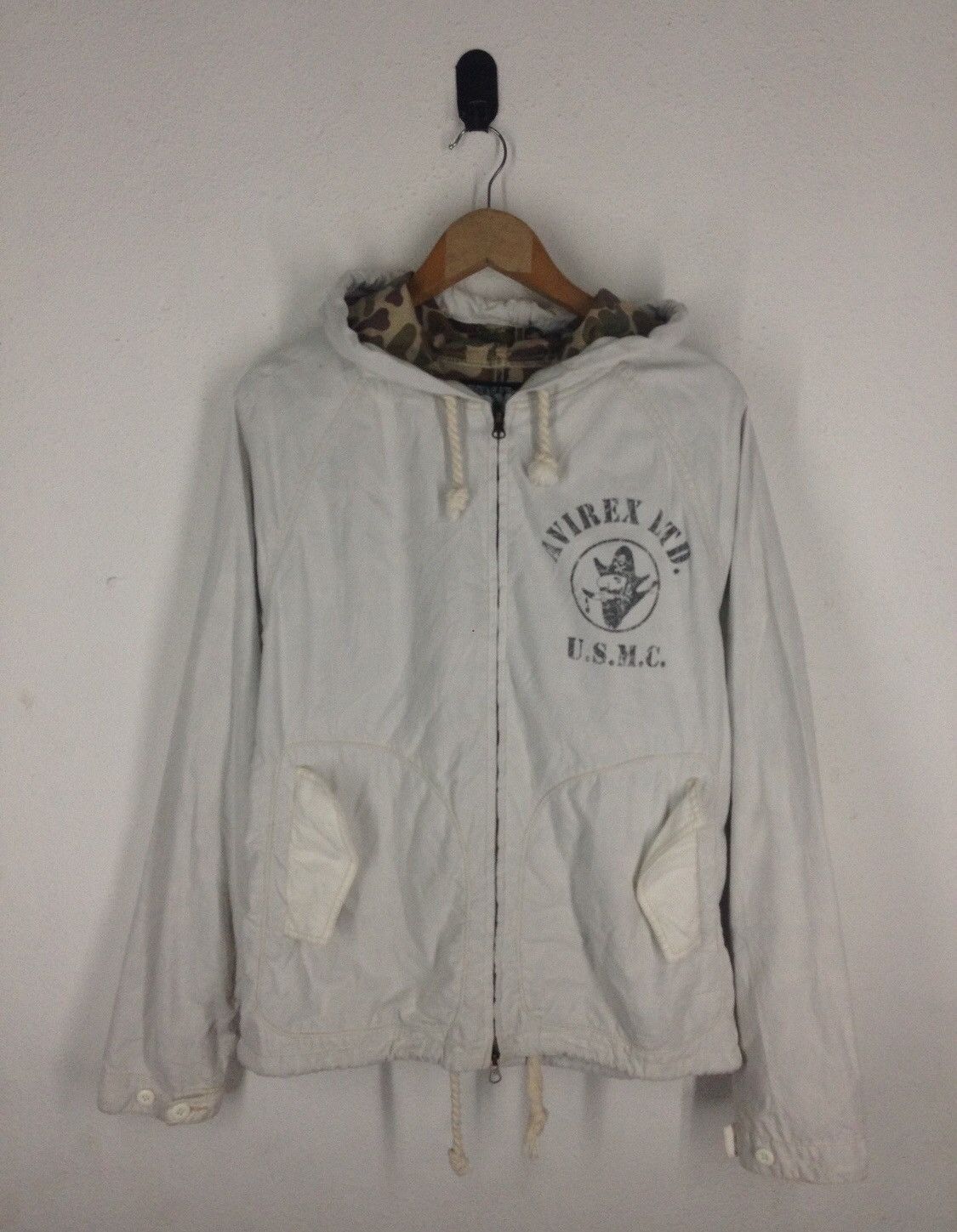 image of Avirex Ltd U.s.m.c Jacket Hoodie in White, Men's (Size XL)
