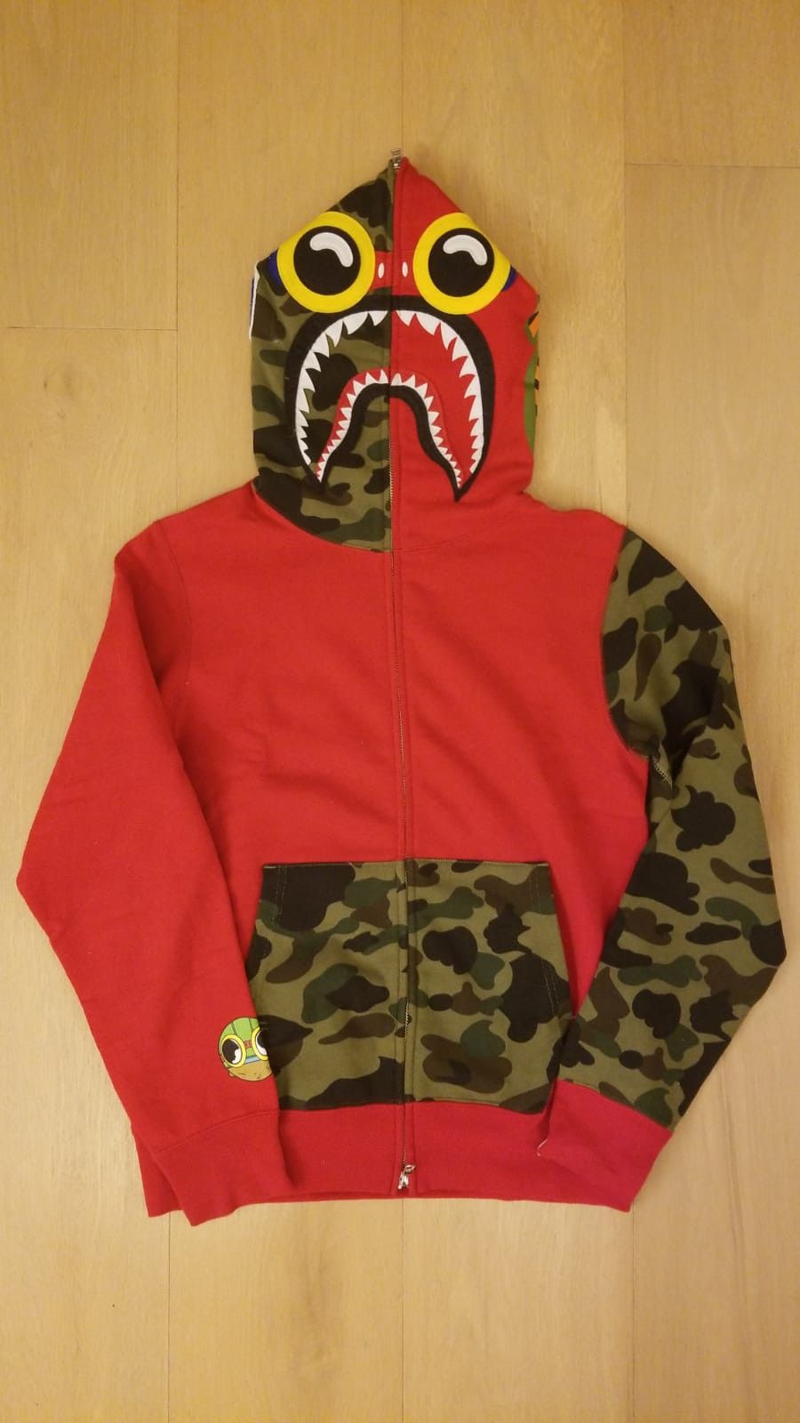 image of Bape x Hebru Brantley Flyboy Shark Full Zip Hoodie in Red, Men's (Size Medium)