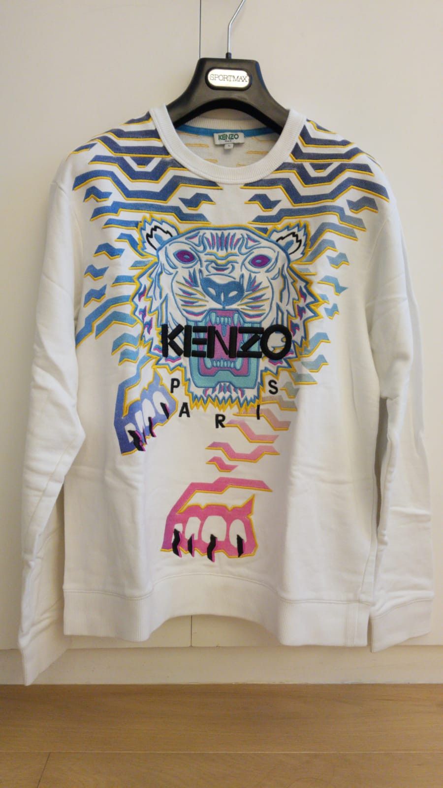 image of Kenzo Rainbow Geo Tiger Embroidered Crewneck in White, Men's (Size Small)