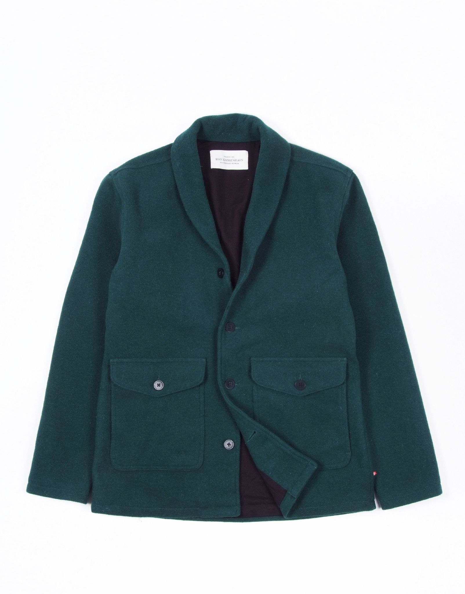 image of Han Kjobenhavn Wool Overcoat Jacket Shawl Collar in Green, Men's (Size Large)