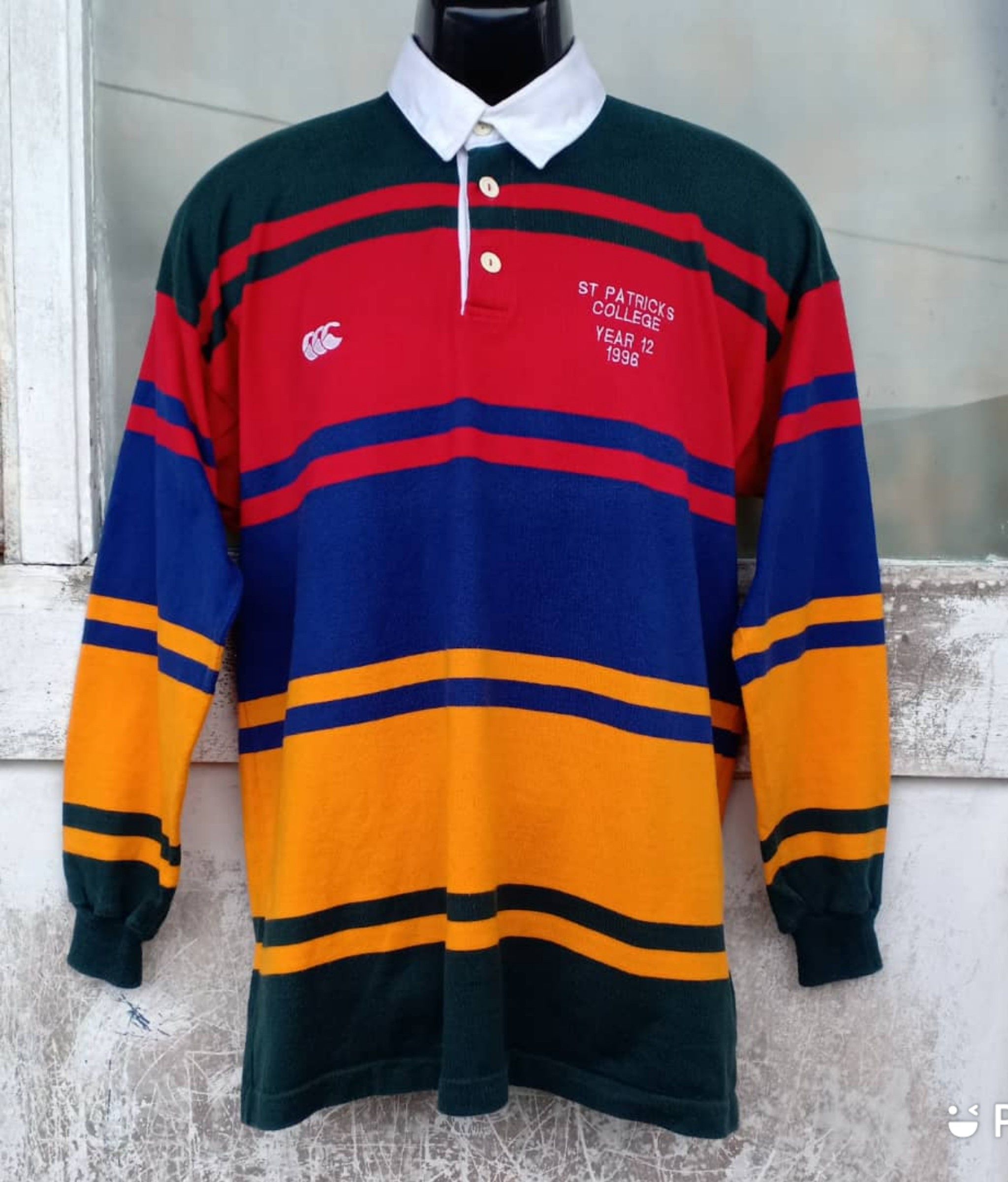Canterbury of New Zealand × Vintage Vintage Centerburry Stripe Long Sleve Polo Shirt Size US XL / EU 56 / 4 - 1 Thumbnail