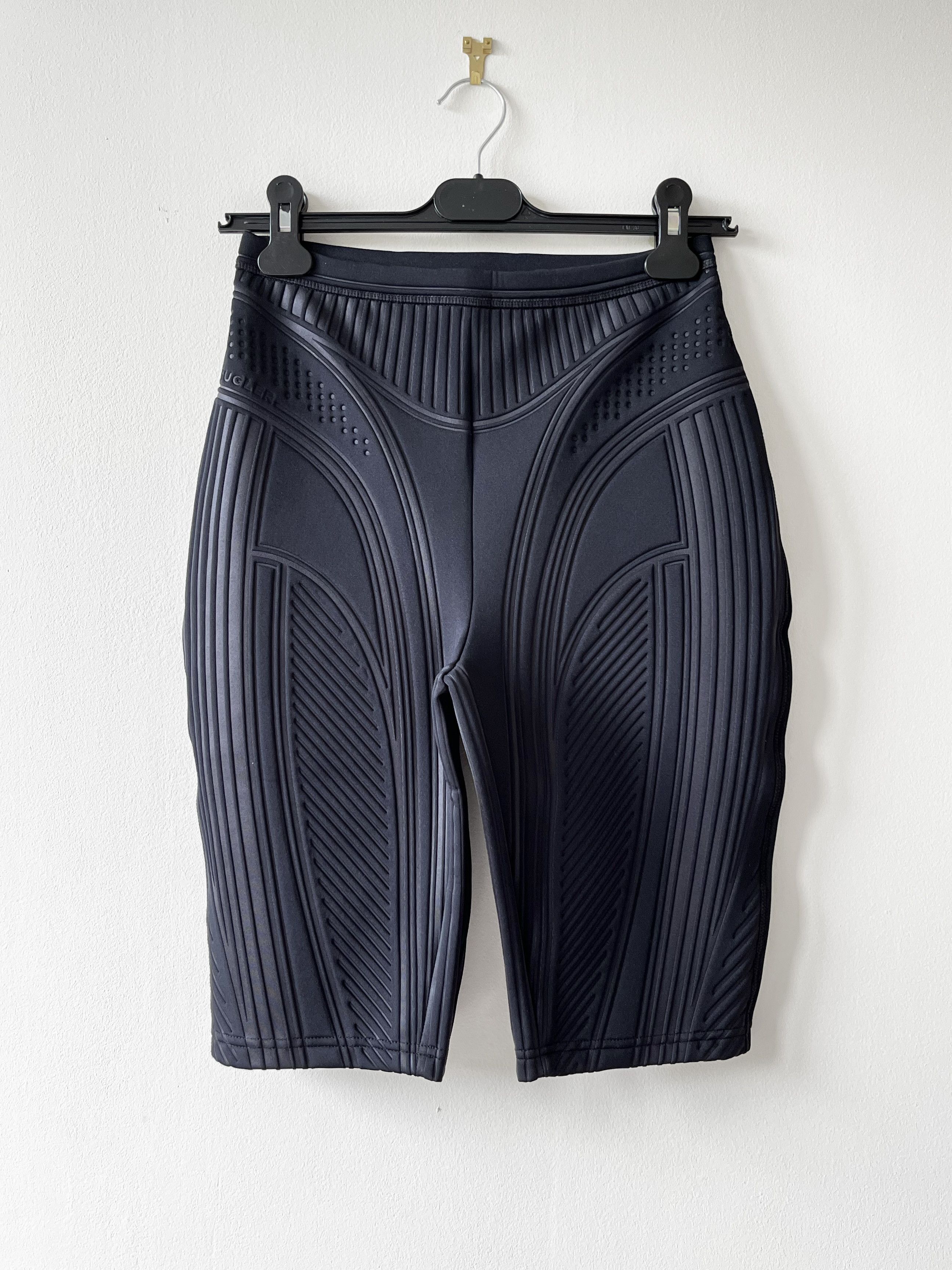 image of Mugler Embossed Biker Shorts in Black, Women's (Size 27)