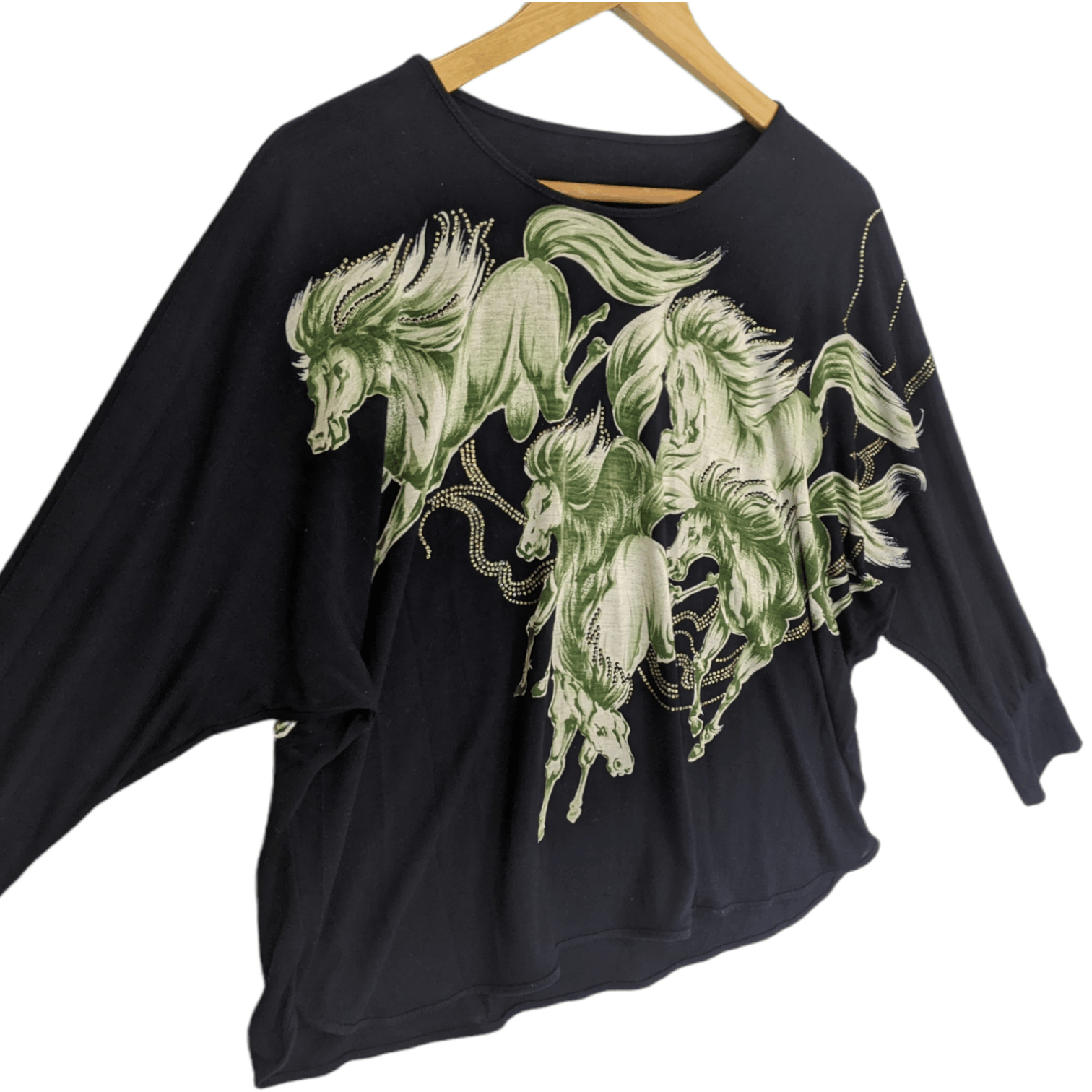 Japanese Brand Japan HORSE Animal Full Print Long Sleeve Top Dress T-Shirt Size ONE SIZE - 3 Thumbnail