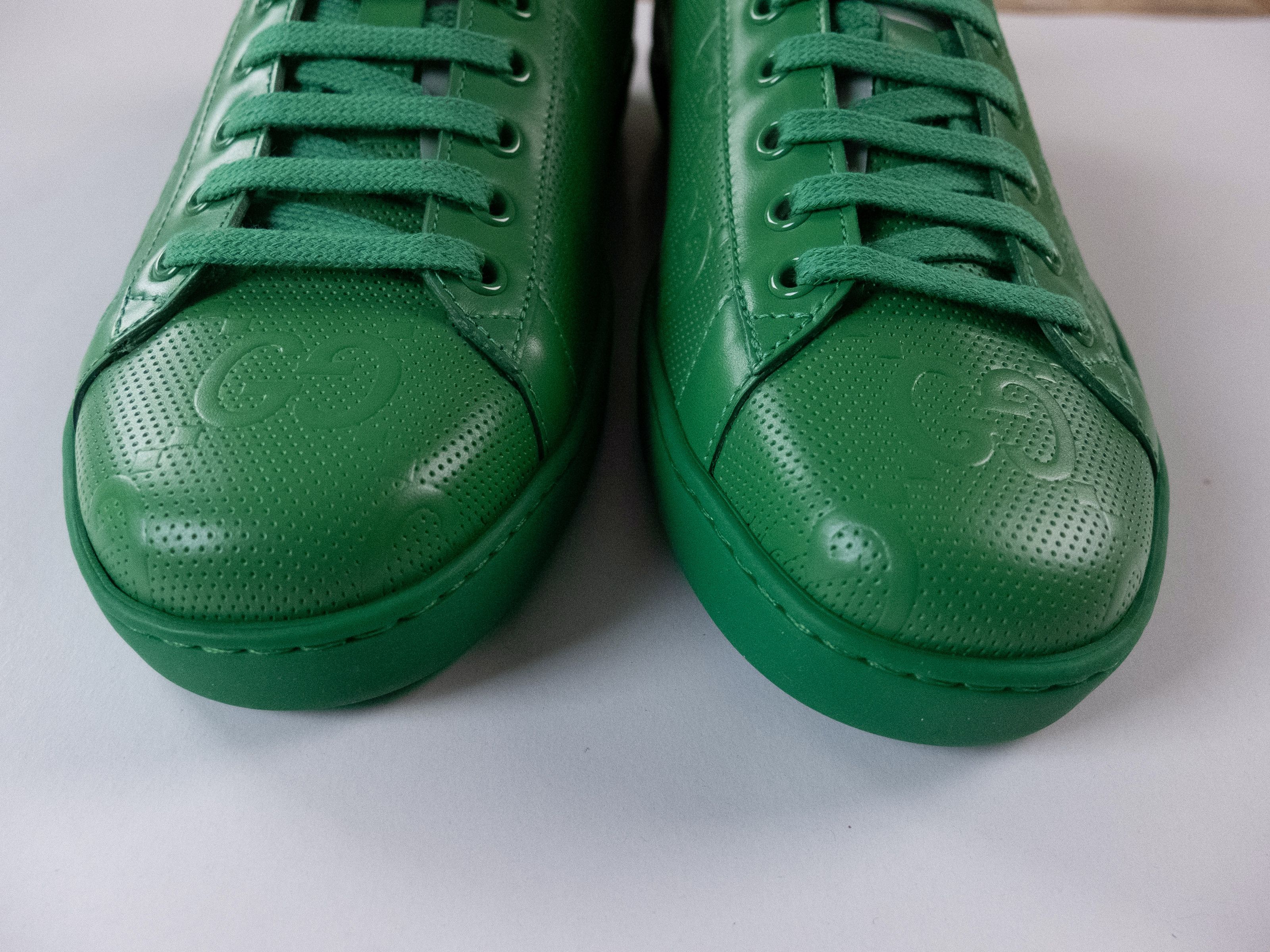 Gucci GUCCI Ace green embossed GG monogram leather sneakers 8.5 42 Size US 8.5 / EU 41-42 - 5 Thumbnail