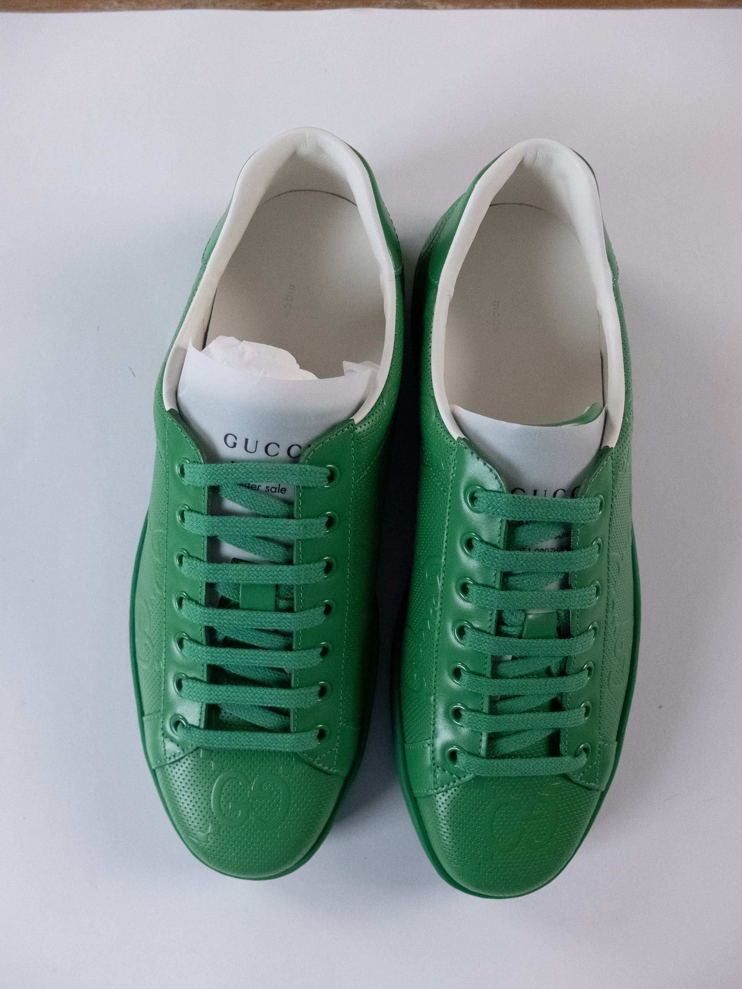 Gucci GUCCI Ace green embossed GG monogram leather sneakers 8.5 42 Size US 8.5 / EU 41-42 - 4 Thumbnail