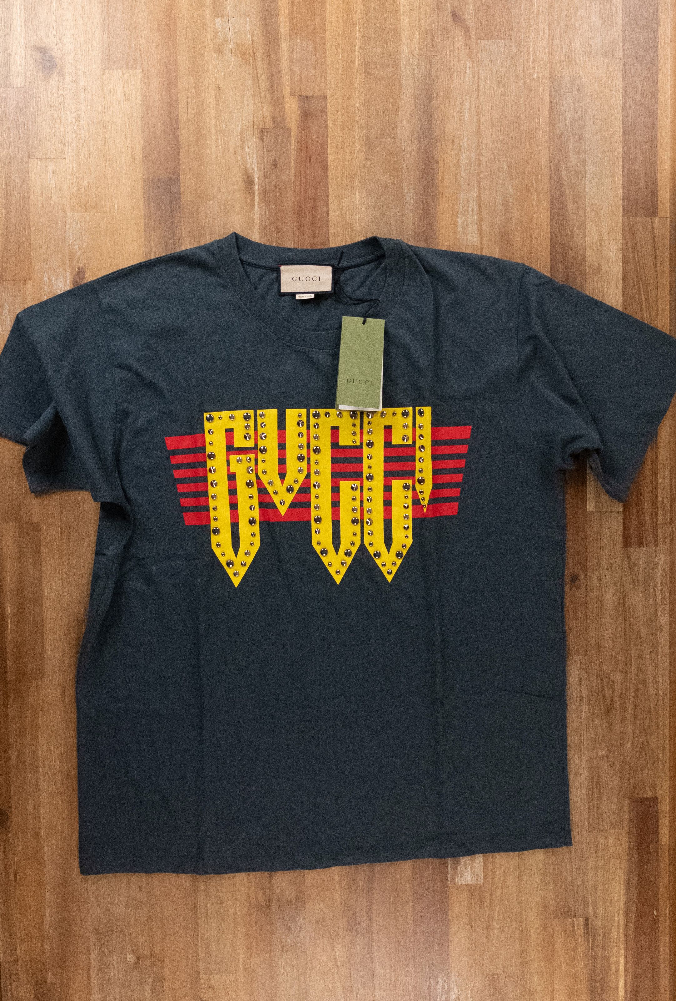 Gucci GUCCI gray studded Rock logo print oversize t-shirt Large Size US L / EU 52-54 / 3 - 4 Thumbnail