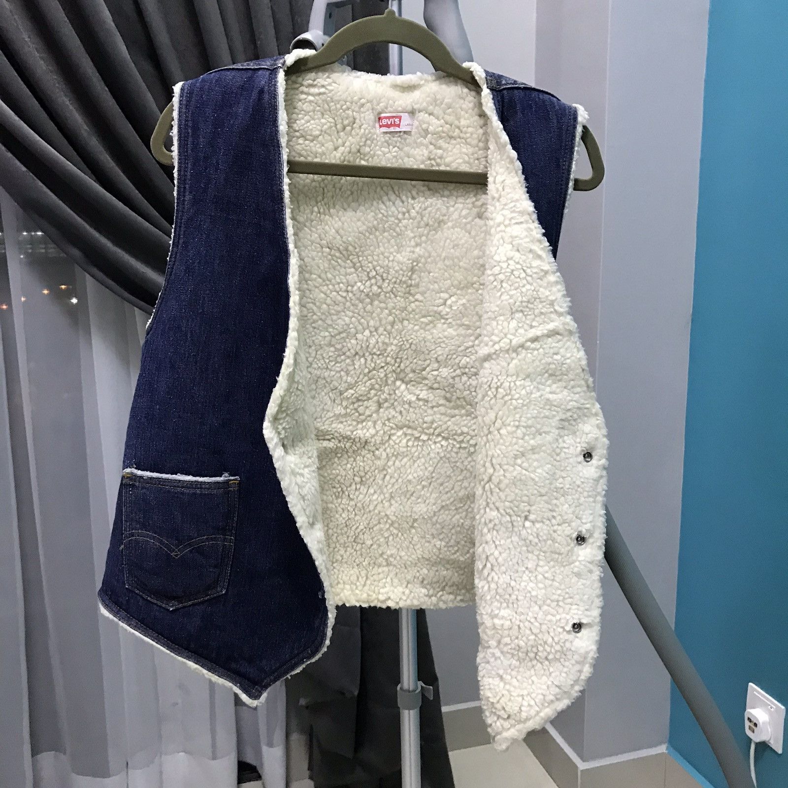 image of Levis Vintage Clothing Vintage Levis Sherpa Vest Denim Jacket 52 Button in Blue, Men's (Size Large)