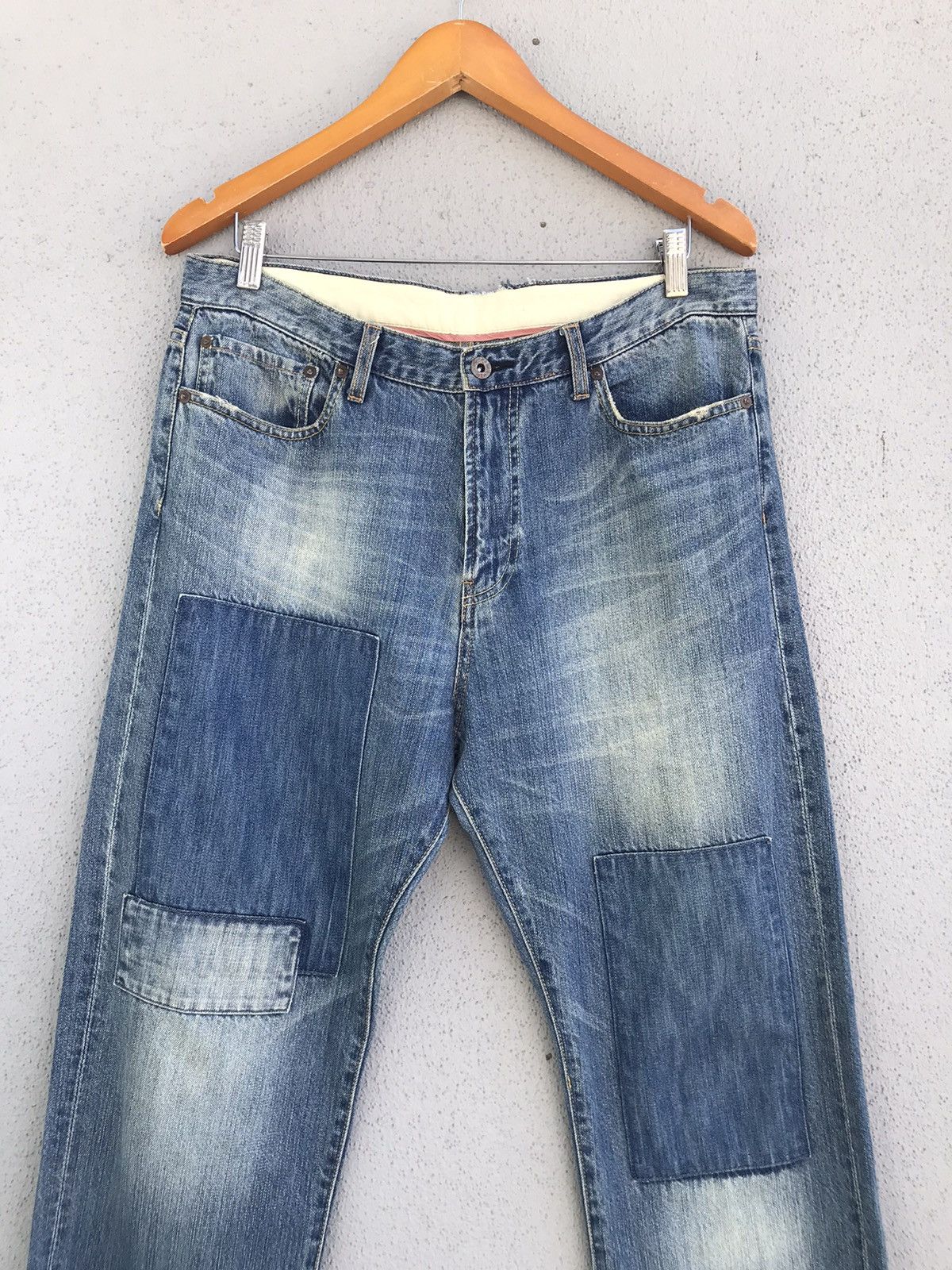 Japanese Brand Japanese Brand Unbrand Blue Distressed Patchwork Denim Jeans Size US 34 / EU 50 - 2 Thumbnail