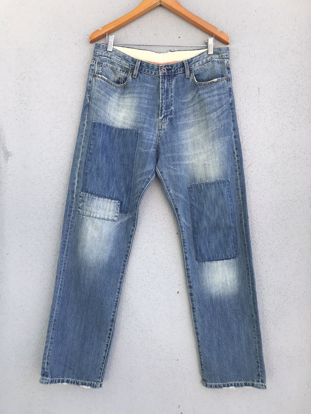Japanese Brand Japanese Brand Unbrand Blue Distressed Patchwork Denim Jeans Size US 34 / EU 50 - 1 Thumbnail