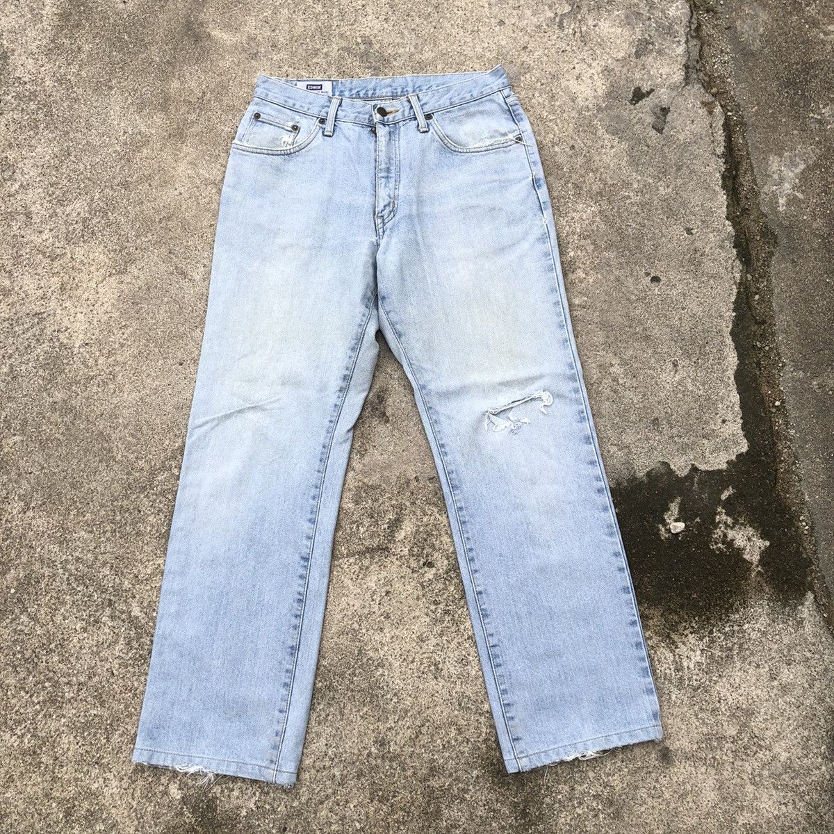 image of Distressed Denim x Edwin 403 Stoned Wash Rips Distress Denim Jeans in Blue Wash, Men's (Size 30)