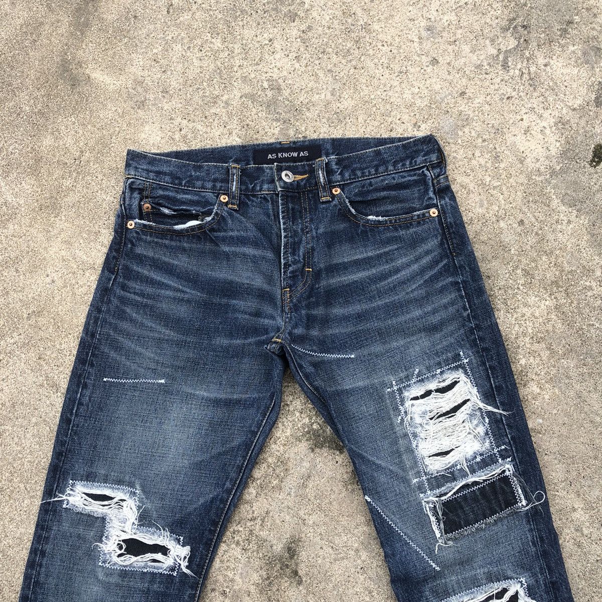 Japanese Brand 🔥Sick🔥🇯🇵As Know As Stoned Wash Patchwork Rips Distress Jeans Size US 31 - 2 Thumbnail