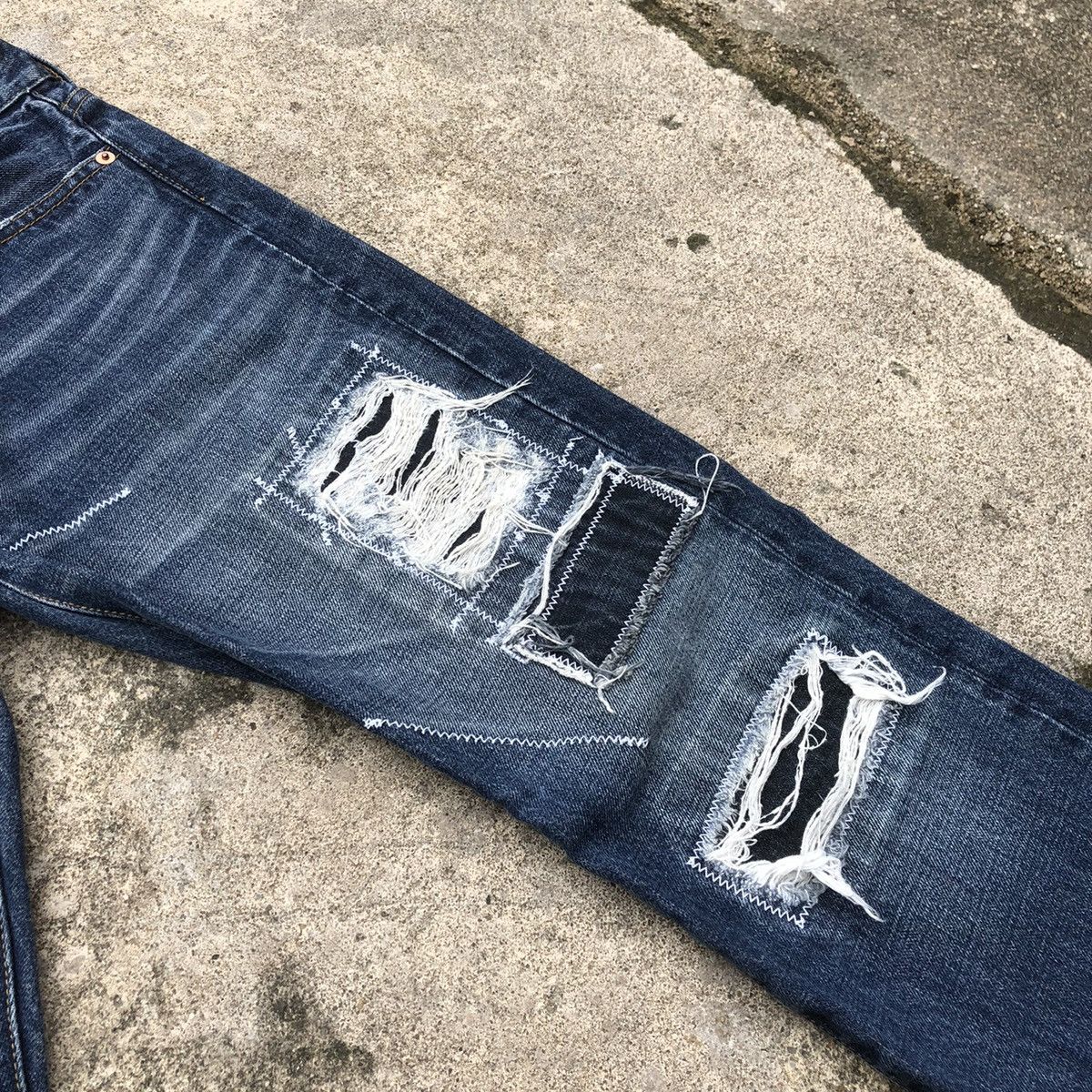 Japanese Brand 🔥Sick🔥🇯🇵As Know As Stoned Wash Patchwork Rips Distress Jeans Size US 31 - 9 Thumbnail