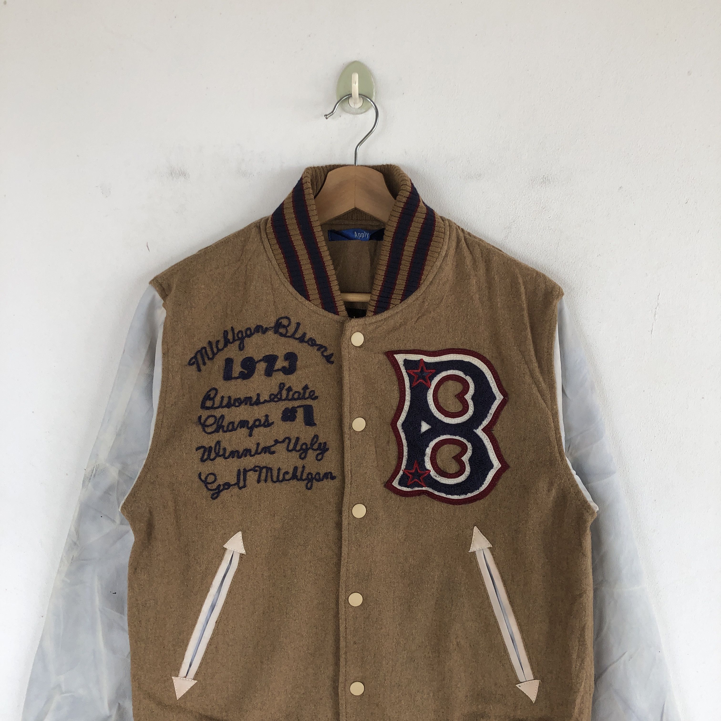 Japanese Brand × Vintage Vintage Apply Varsity Jackets Letterman Leather Wool Jacket Size US M / EU 48-50 / 2 - 3 Thumbnail