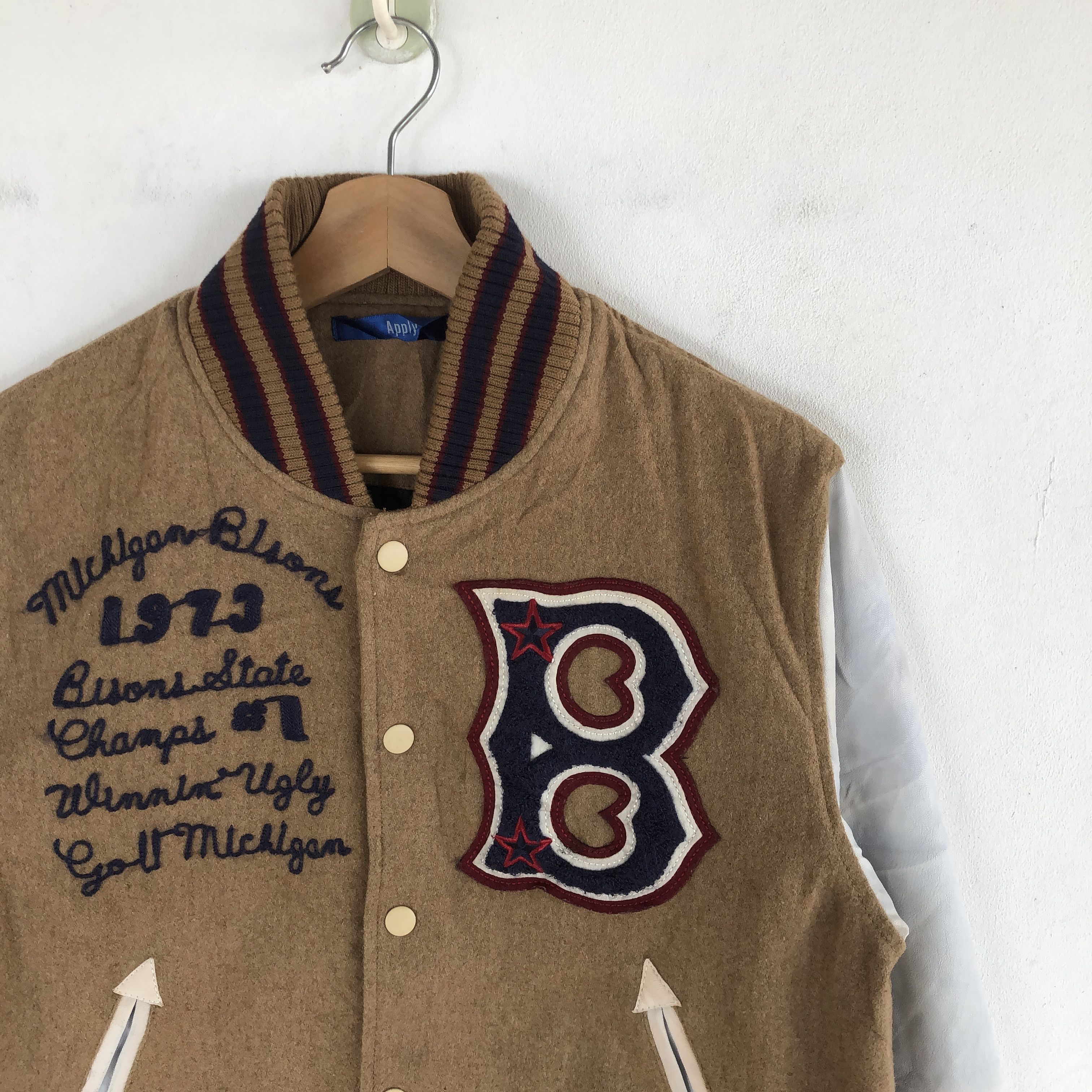 Japanese Brand × Vintage Vintage Apply Varsity Jackets Letterman Leather Wool Jacket Size US M / EU 48-50 / 2 - 6 Thumbnail