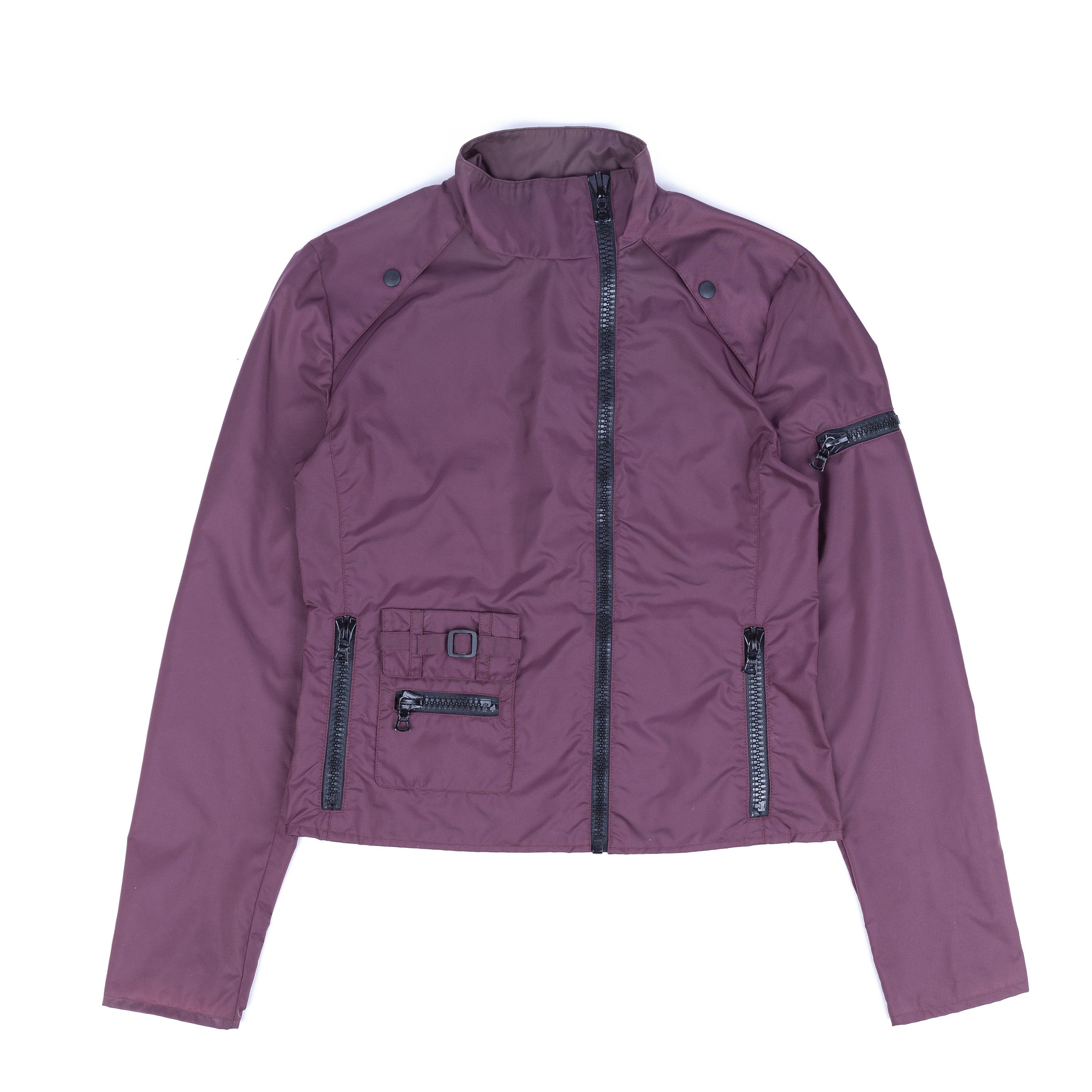 image of Miu Miu Nylon Burgundy Asymmetrical Jacket⁣⁣⁣⁣⁣⁣⁣⁣⁣⁣⁣, Women's (Size Small)