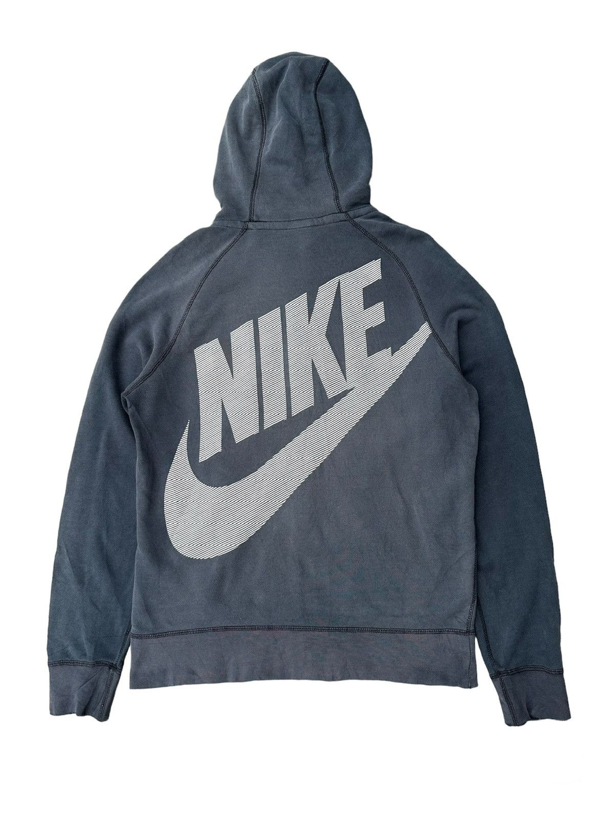 image of Vintage Nike Big Swoosh Sunfaded Skates Hoodie in Grey, Men's (Size Large)
