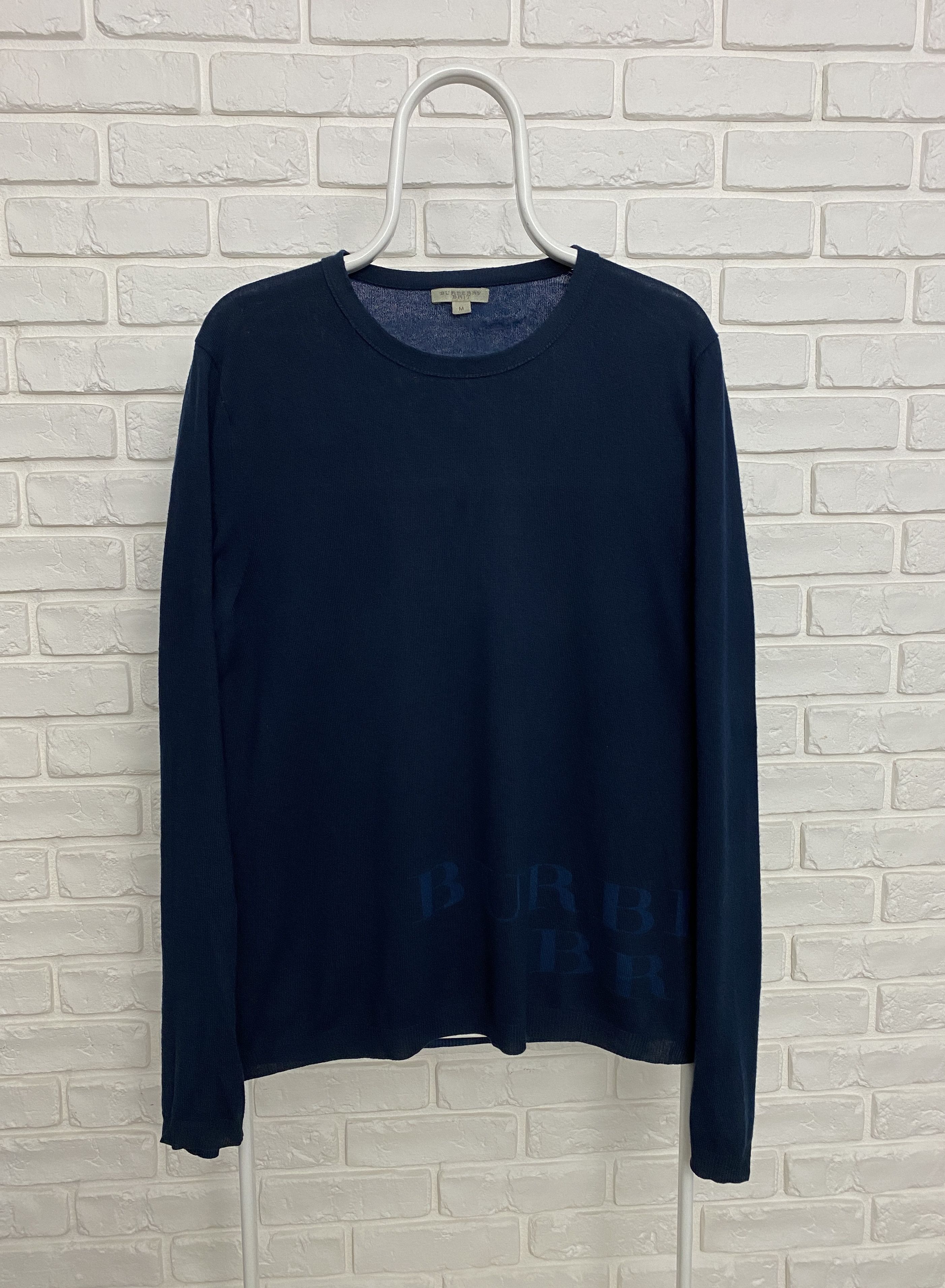image of Burberry Brit Cotton Sweater Jumper Size M Big Print Navy, Men's