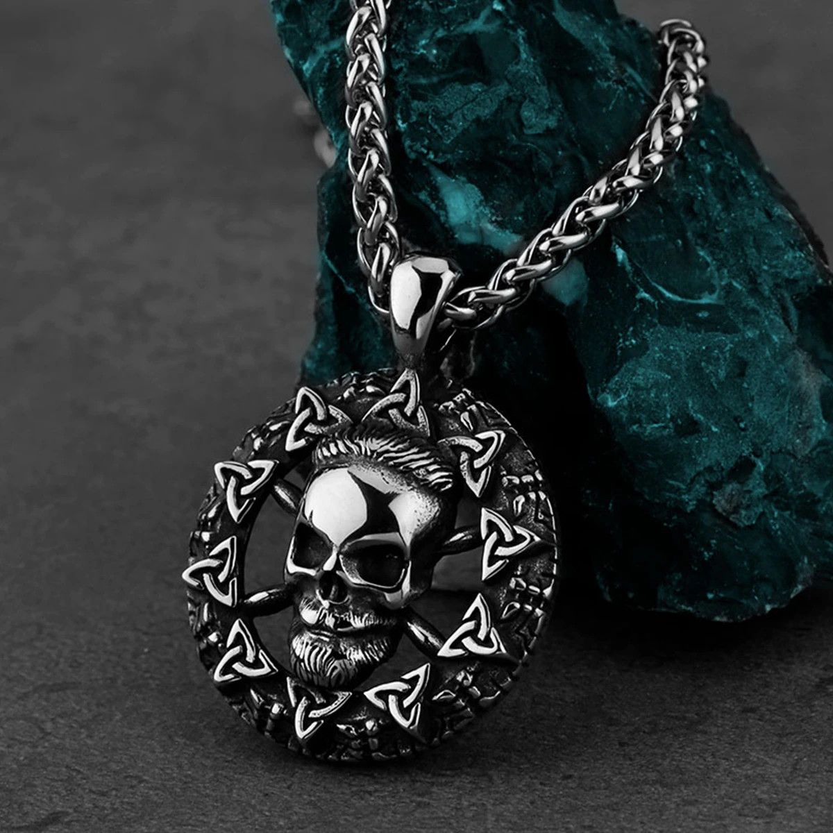 Jewelry Skull Biker Pendant Necklace Size ONE SIZE - 2 Thumbnail