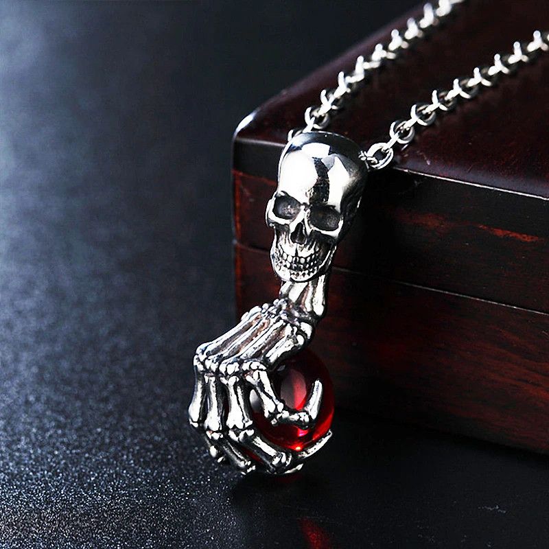 Jewelry Red Zircon Skull Ghost Claw Pendant Necklace Size ONE SIZE - 3 Thumbnail