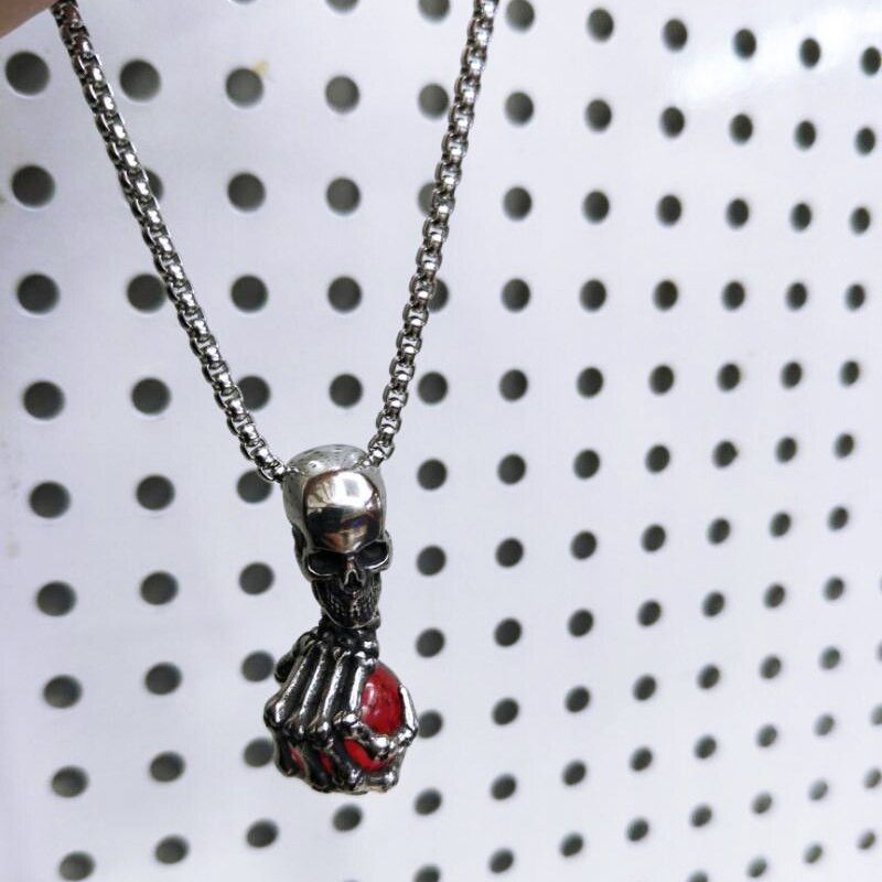 Jewelry Red Zircon Skull Ghost Claw Pendant Necklace Size ONE SIZE - 4 Thumbnail
