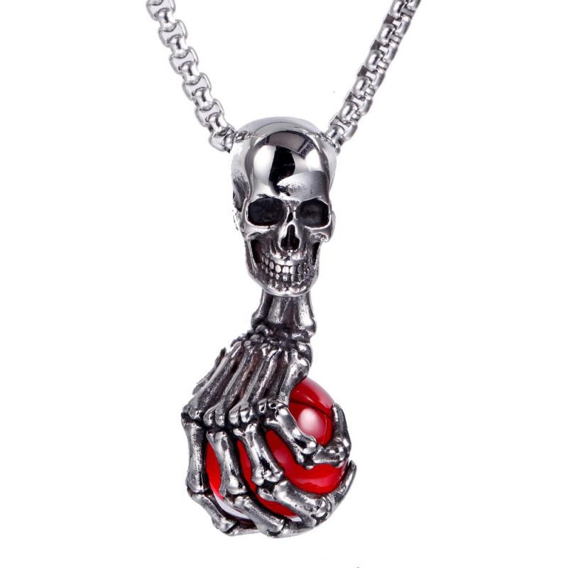Jewelry Red Zircon Skull Ghost Claw Pendant Necklace Size ONE SIZE - 1 Thumbnail