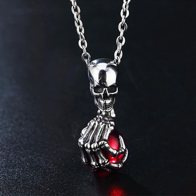 Jewelry Red Zircon Skull Ghost Claw Pendant Necklace Size ONE SIZE - 2 Thumbnail