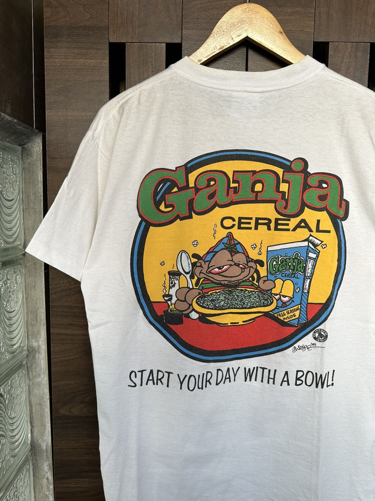 Vintage Ganja Cereal Weed white tee single stitch Rare Dope