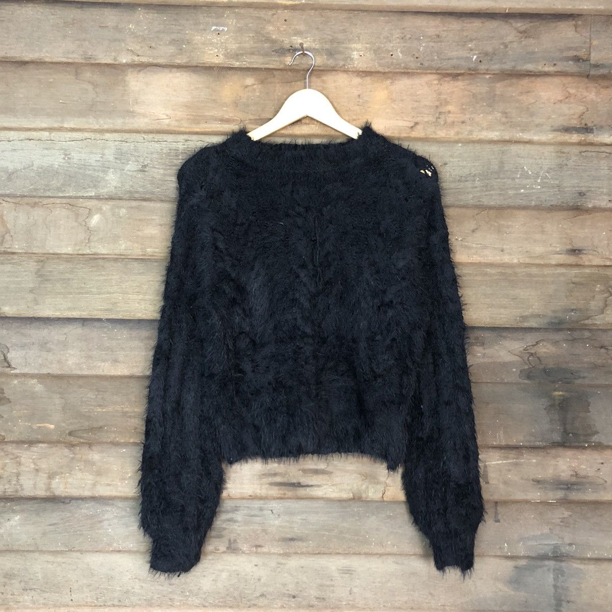 image of Homespun Knitwear Dl Nice Claup Mohair Distressed Shaggy Fur Knitwear C1110 in Black, Women's (Size