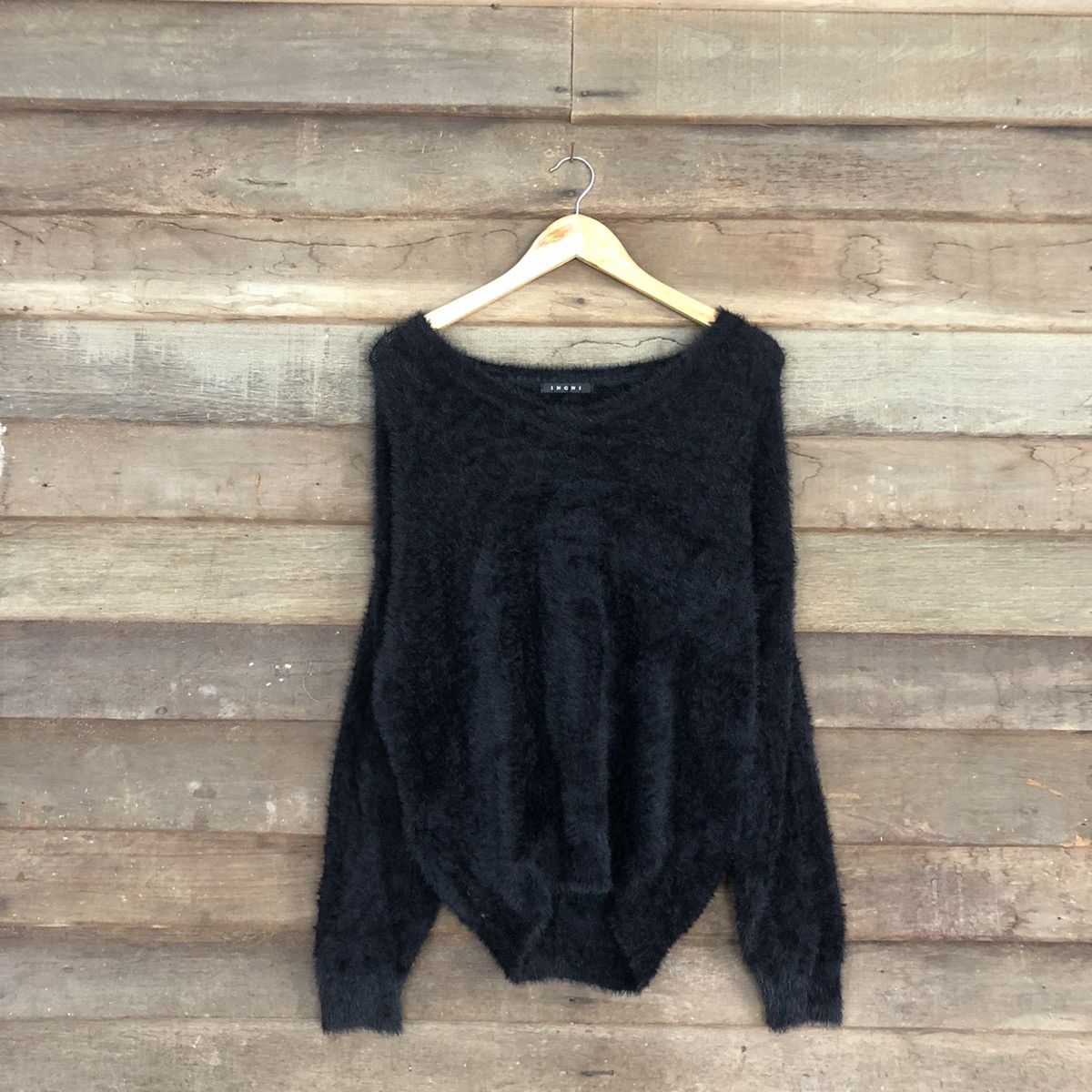image of Homespun Knitwear Igni Black Mohair Fur Shag Shaggy Knitwear C1105, Women's (Size Medium)